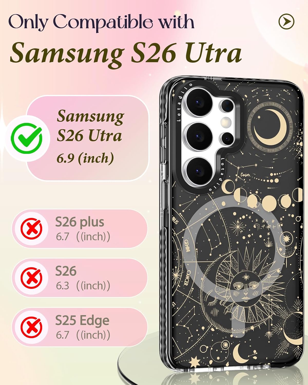 lotadilo cute case for samsung galaxy s26 ultra for women girls - funny sun moon design compatible with magsafe magnetic ring holder kickstand fashion tpu phone covers sun moon for samsung galaxy s26 ultra