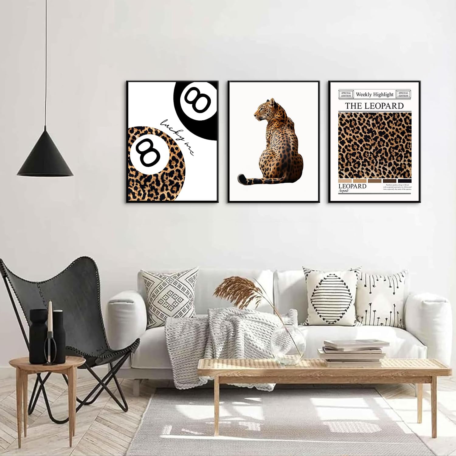 3 pcs Trendy Leopard Canvas Wall Art Funky Lucky 8 Ball painting picture Stylish Female Aesthetic wall decor Preppy Cheetah poster print Artwork for Girly Bedroom Apartment Dorm 16x24in Unframed