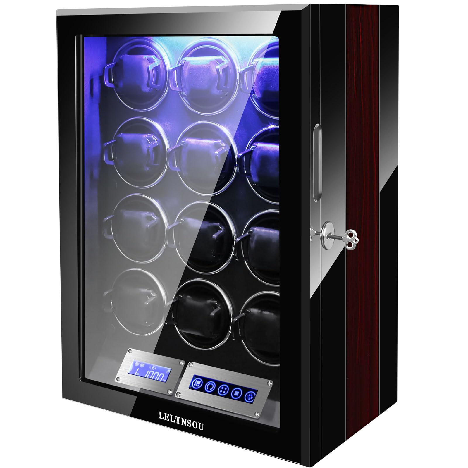 Watch Winder for 12 Slot Automatic Watches, Ultra-Quiet Japanese Motors, Built-in LED Illumination,with LCD Touchscreen Control