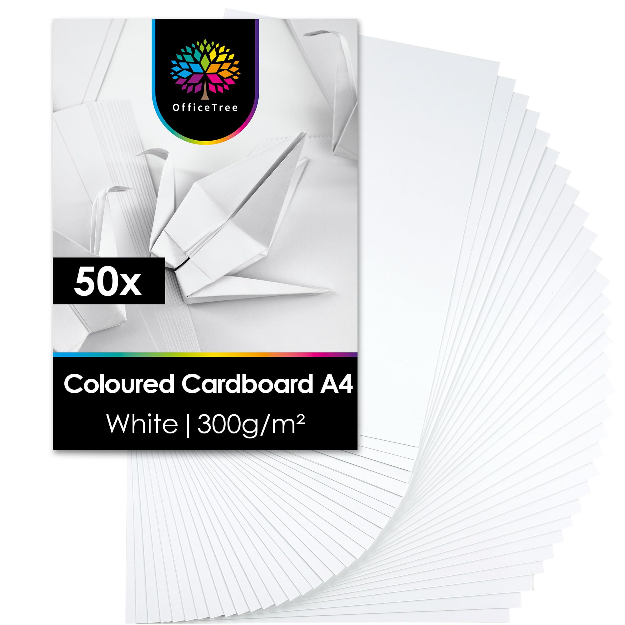 Officetree White 50X Card A4 300Gsm - A4 Card For Crafting, Cutting & Printing - Lignin & Acid Free - Thick Paper For Printing - Scrapbooking Cardstock