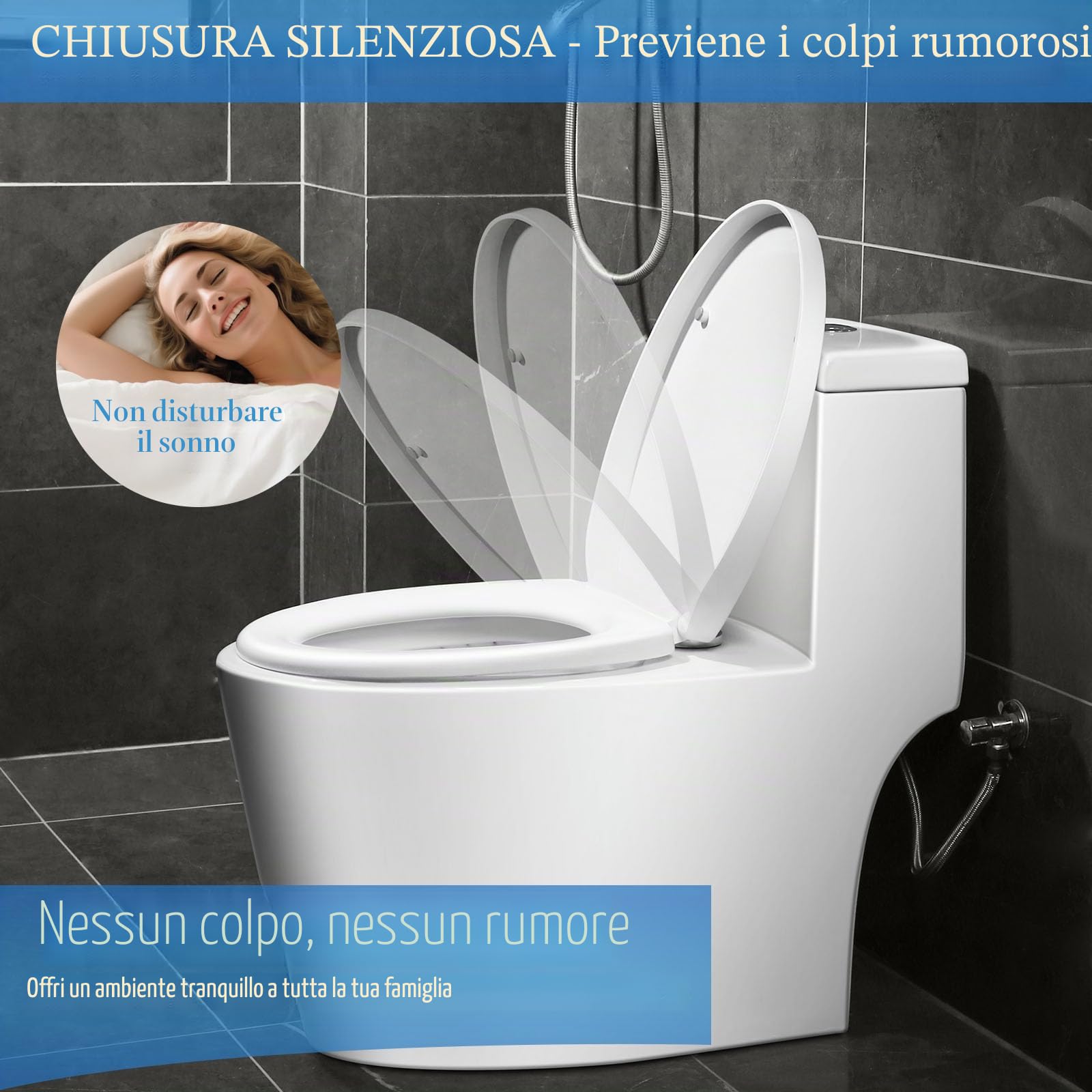 YunNasi - Sedile per WC a forma di D, chiusura rallentata, sgancio rapido e regolabile, dimensioni: 46 * 36 cm