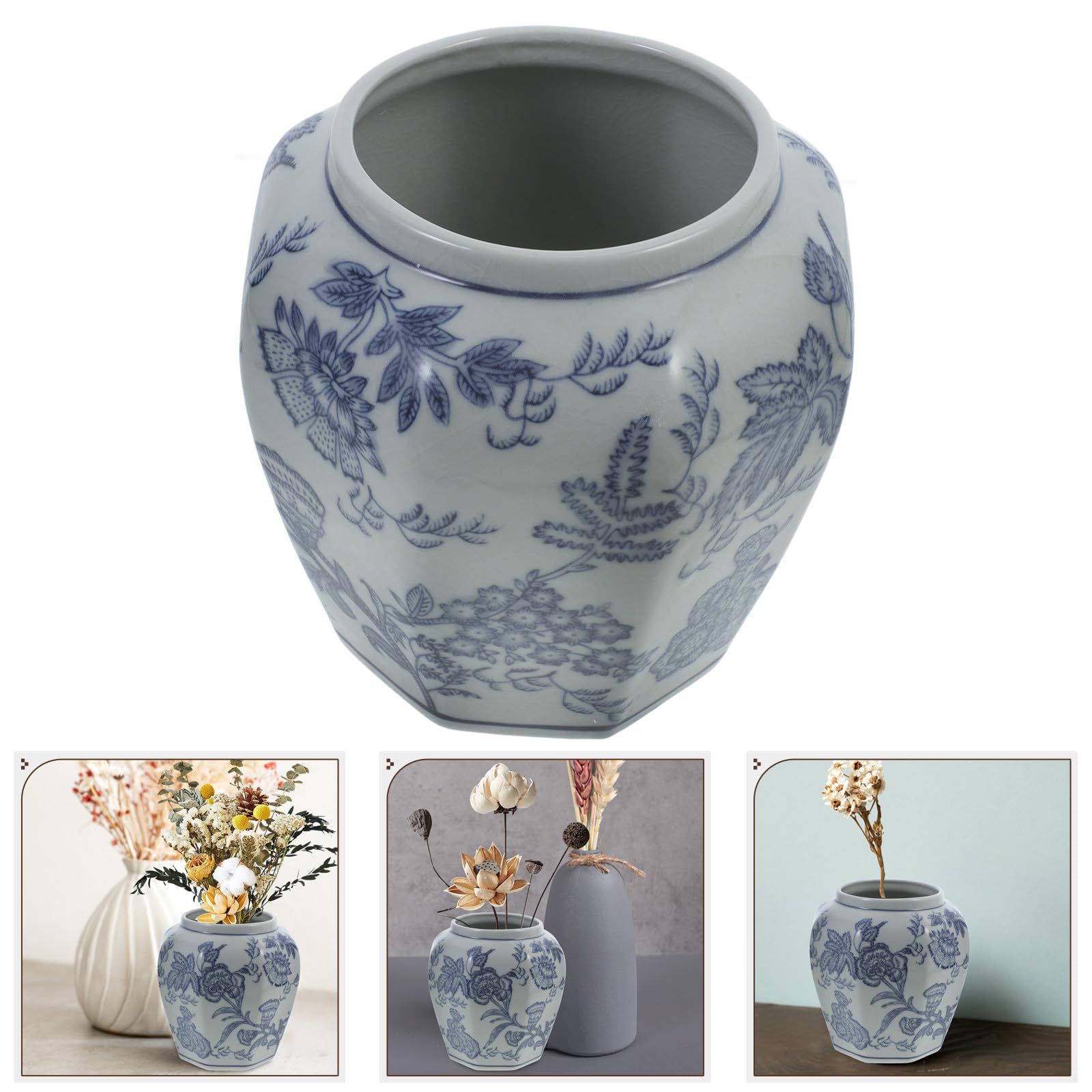 DOITOOL Jarrón Floral de Cerámica Azul Estilo Chino Diseño Delicado y Tacto Agradable para Decoración en Hogares y Entradas
