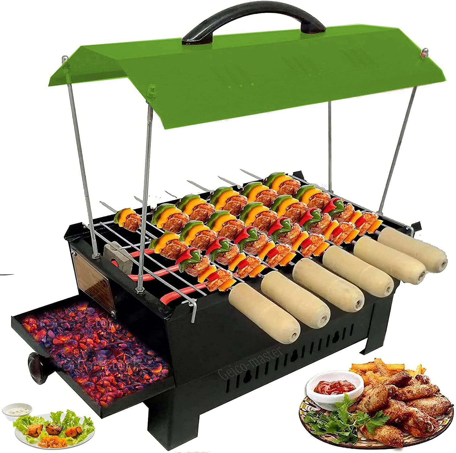 Geico-master2-in-1 Smart Stylish Charcoal & Electric Barbeque Grill Combo Free Three Gift One Grill Stand, 6 Skewers, One Steel Tong Electric Grill