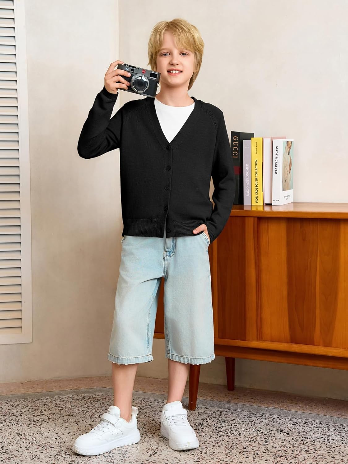 Haloumoning Boys Cardigan Sweater Kids Casual V Neck Button Down Uniform Sweaters 5-14 Years - Image 5