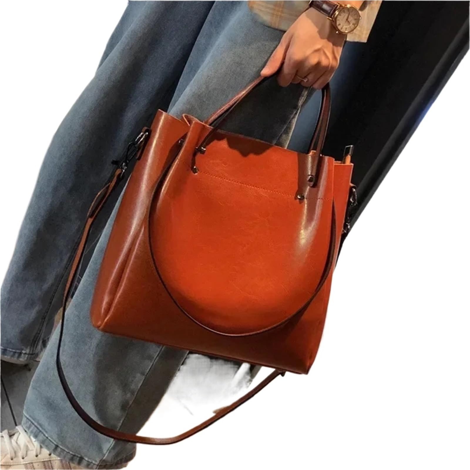 Bolso bandolera grande informal de piel for mujer, tipo cubo, gran capacidad Para Viajes Compras Trabajo Citas