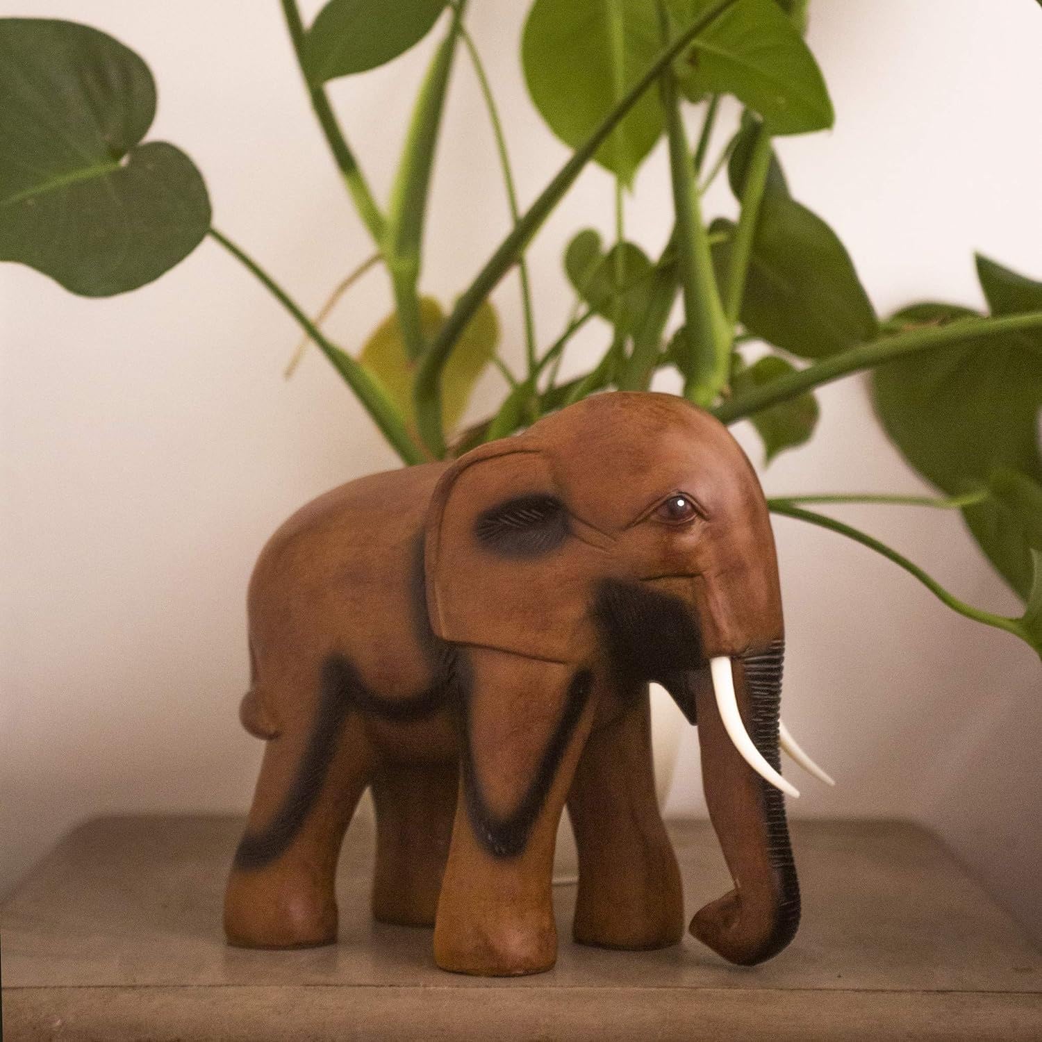 Homezone Brown African Elephants Garden Ornaments Outdoor Wooden Effect Resin Fully Weatherproof Animal Garden Ornaments Traditional Animal Statue And Sculpture For Pond, Patio Decoration
