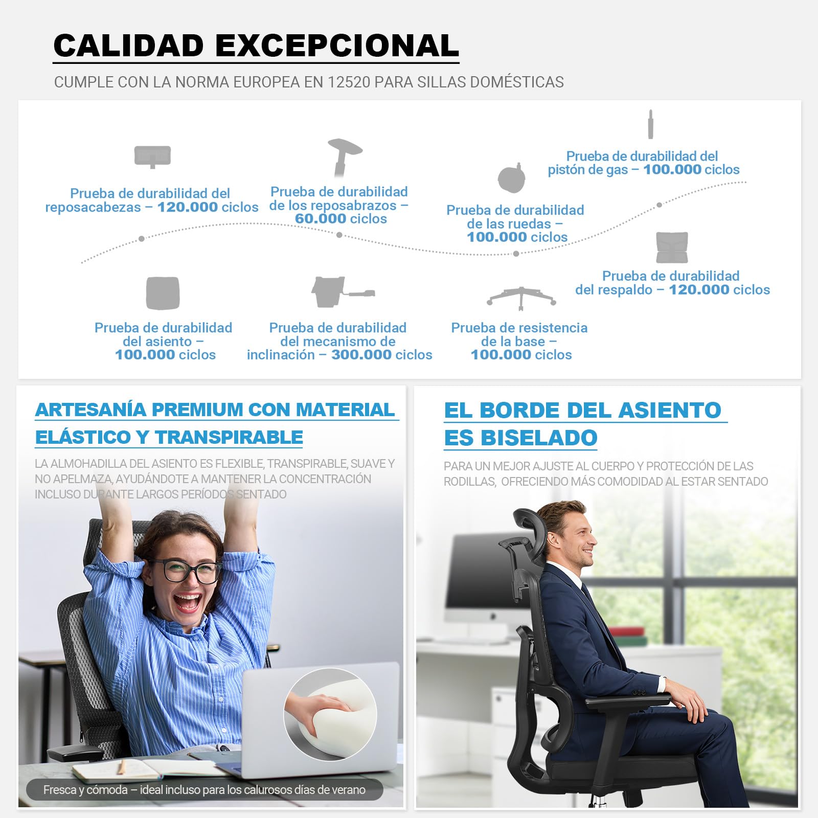 MELOKEA Silla de Oficina Ergonómica 200 kg | Respaldo Ajustable 6P | Reposabrazos 4D | Ruedas de Goma Silenciosas | Profundidad del Asiento Ajustable | Silla de Escritorio para Personas Grandes | Silla de escritorio para personas grandes con soporte lumba
