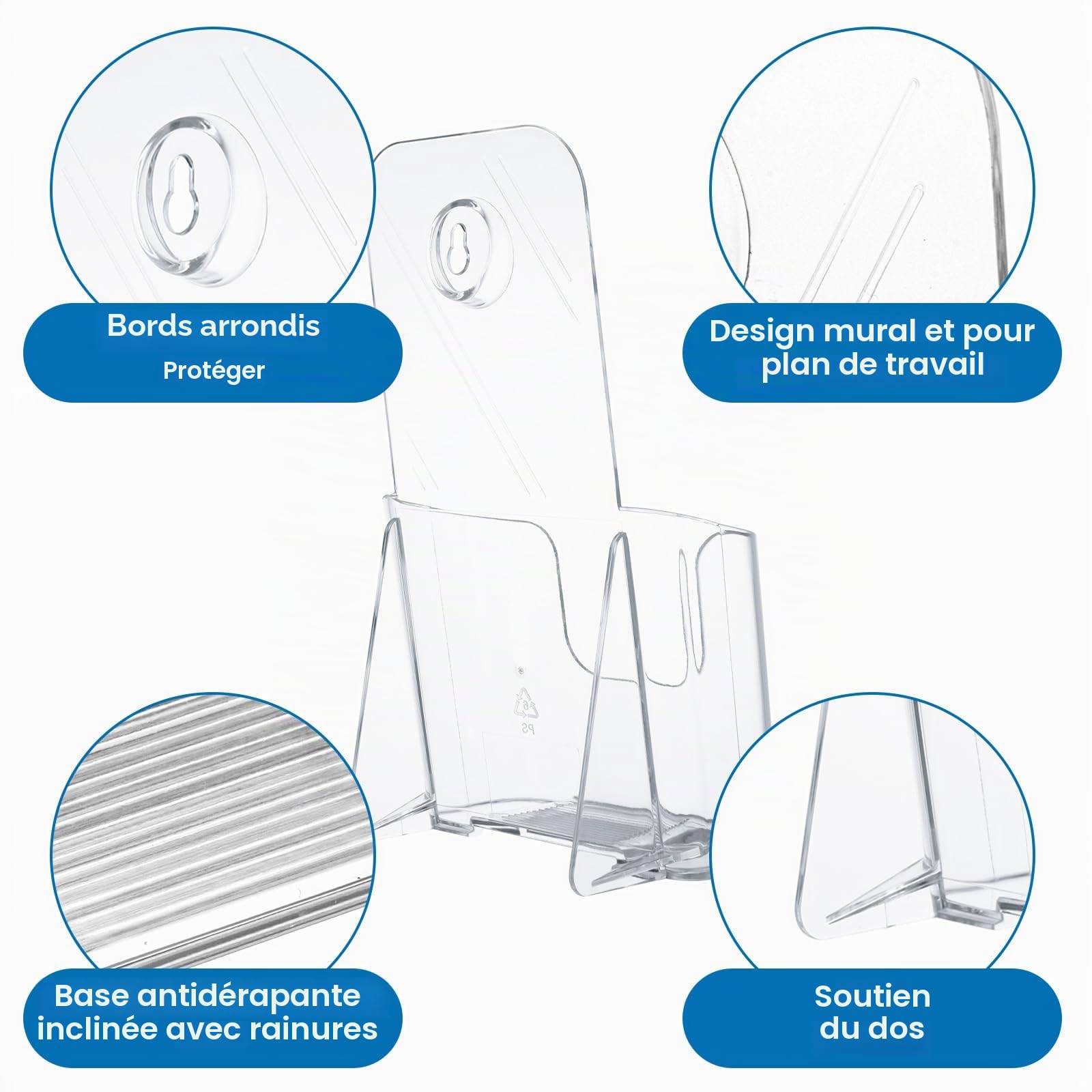DAJAVE Lot de 6 supports pour flyers A6 en acrylique, présentoirs pour prospectus A6, supports pour flyers, supports pour brochures et prospectus, présentoir transparent pour prospectus
