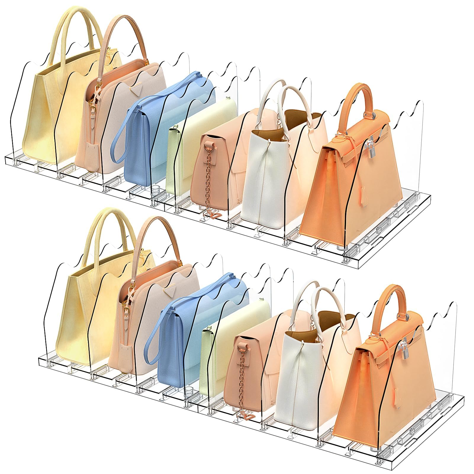 SOYO Organizadores transparentes ajustables para armario, divisor de estante acrílico para almacenamiento de bolsas y bolsos, organizador de bolsillo y bolso, organizadores separadores de estantería