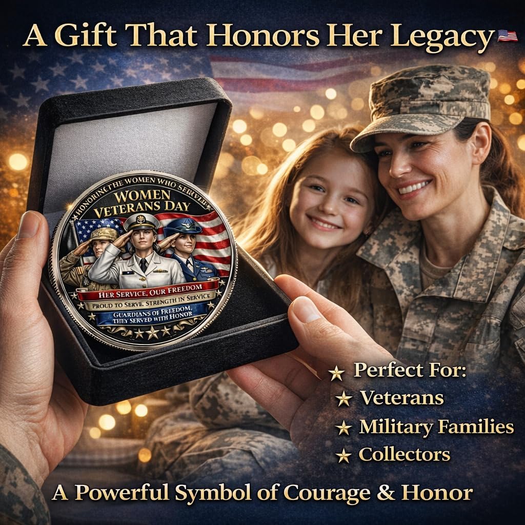 Women Veterans Day Commemorative Coin June 12 – Double-Sided Military Challenge Coin for Female Veterans, Honoring Service Sacrifice Courage, Patriotic Collectible Gift for Women Soldiers (A+B 2PCS) image 4