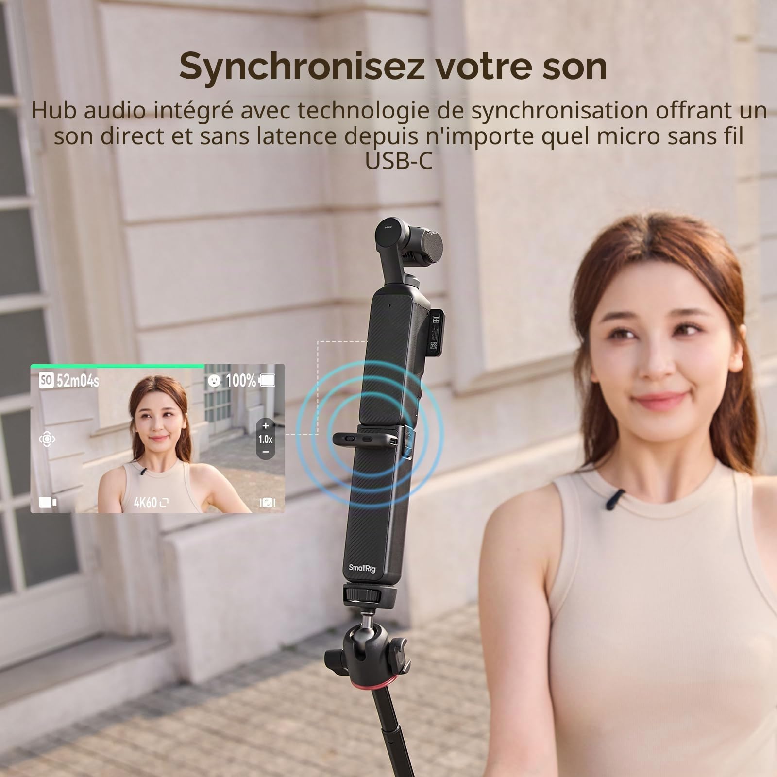 SMALLRIG Poignée d'alimentation Osmo Pocket 4/3 pour DJI, Batterie 5000 mAh avec Charge Rapide 20 W, Connexion Audio directe pour Micro sans Fil, Filetage 1/4" pour trépied/Perche à Selfie - 5705