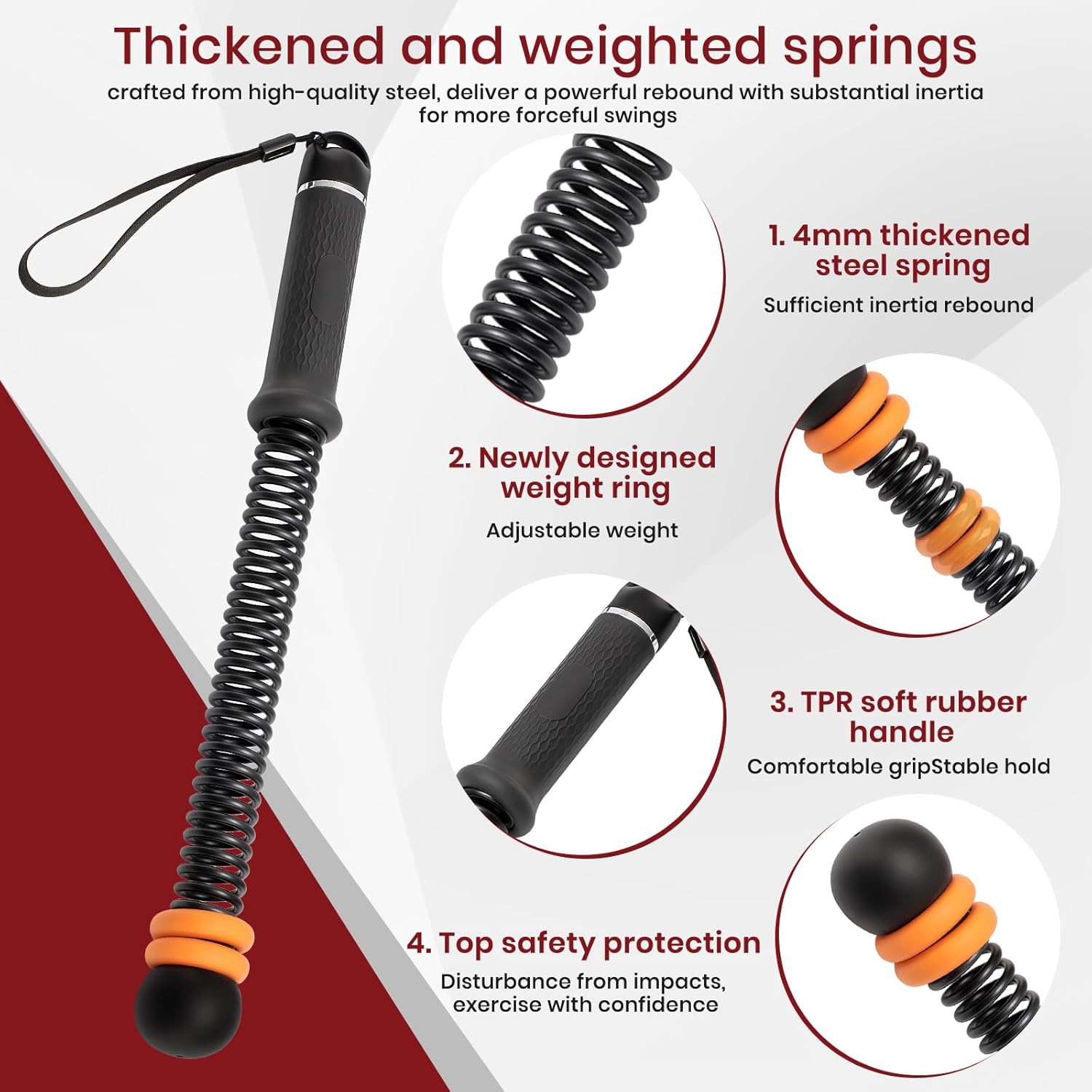 Ropeless Battle Ropes, Adjustable Weighted Cordless Trainer for Home Gym HIIT Low Impact Workouts, 17.1 in Portable with Sliding Resistance Rings and Storage Bag (Black)