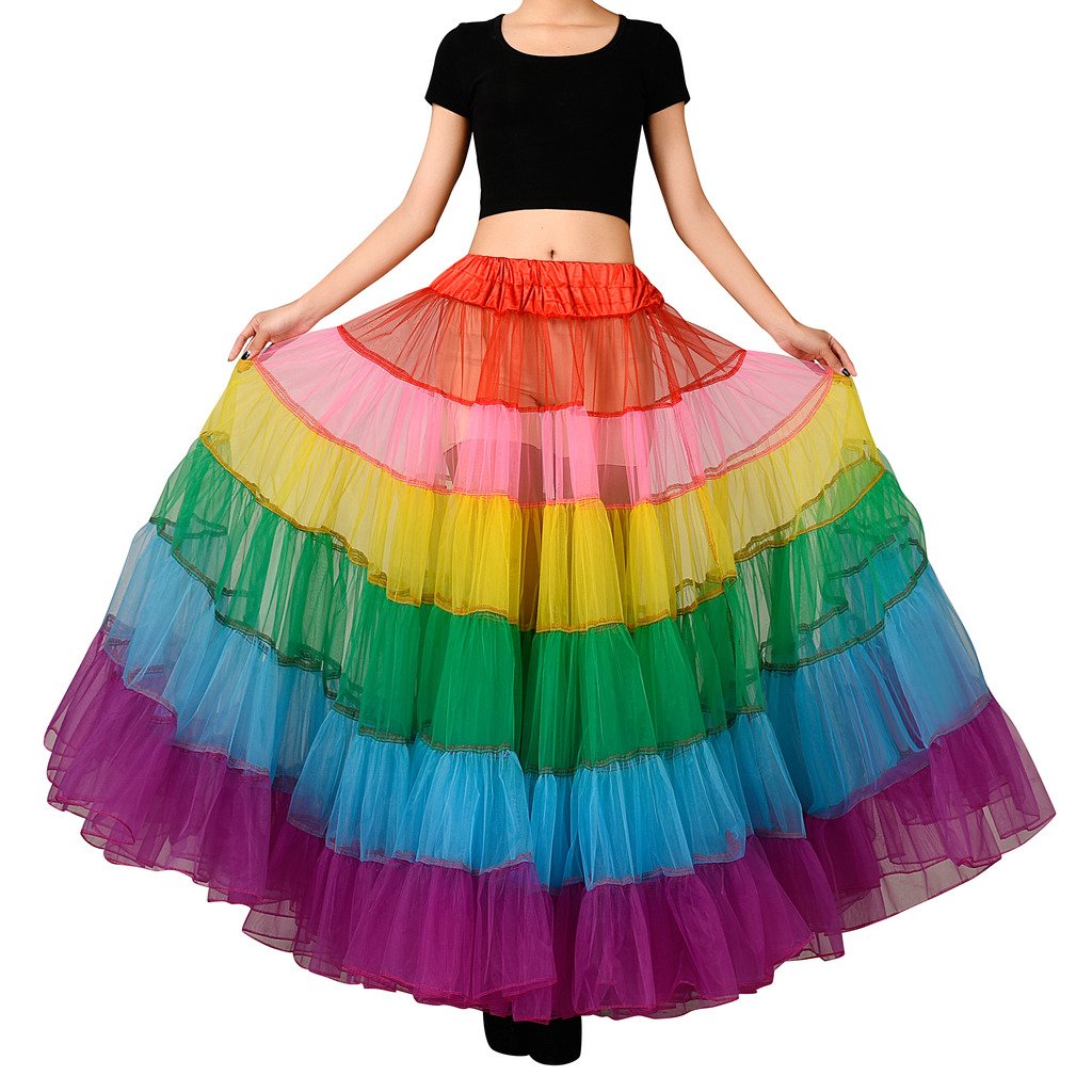 Edith qi Capas del arco iris tutú/falda/vestido de la enagua/Baile, Fiesta de la boda de Clubwear, tamaño XS, S, M, XL, XXL