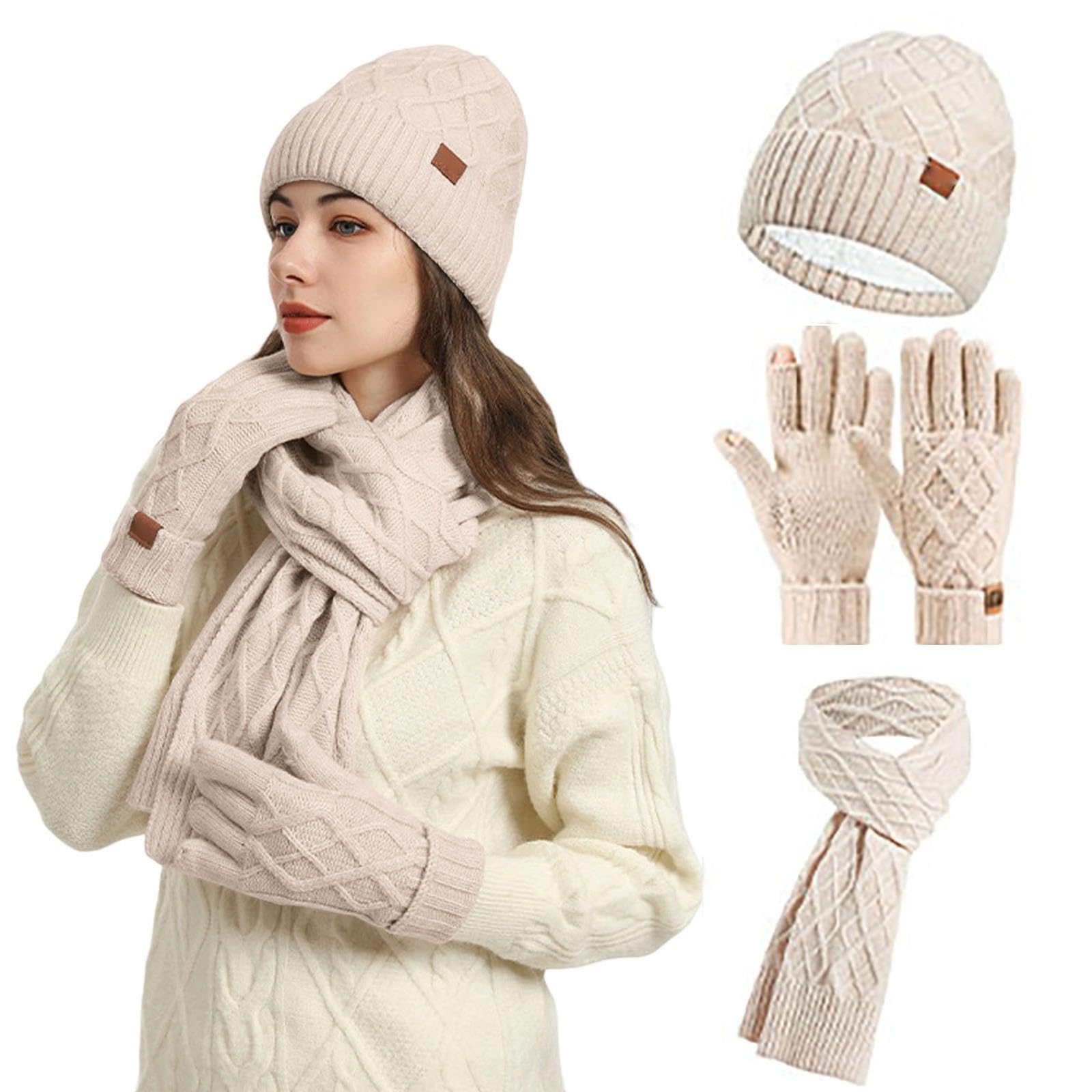 Mtze Schal Handschuhe Set Damen Herren Kuschelig Warm - Touchscreen  Wintermtze Fleece Gefttert Alpaka Geschenkset Warme Winter Accessoires  Geschenk