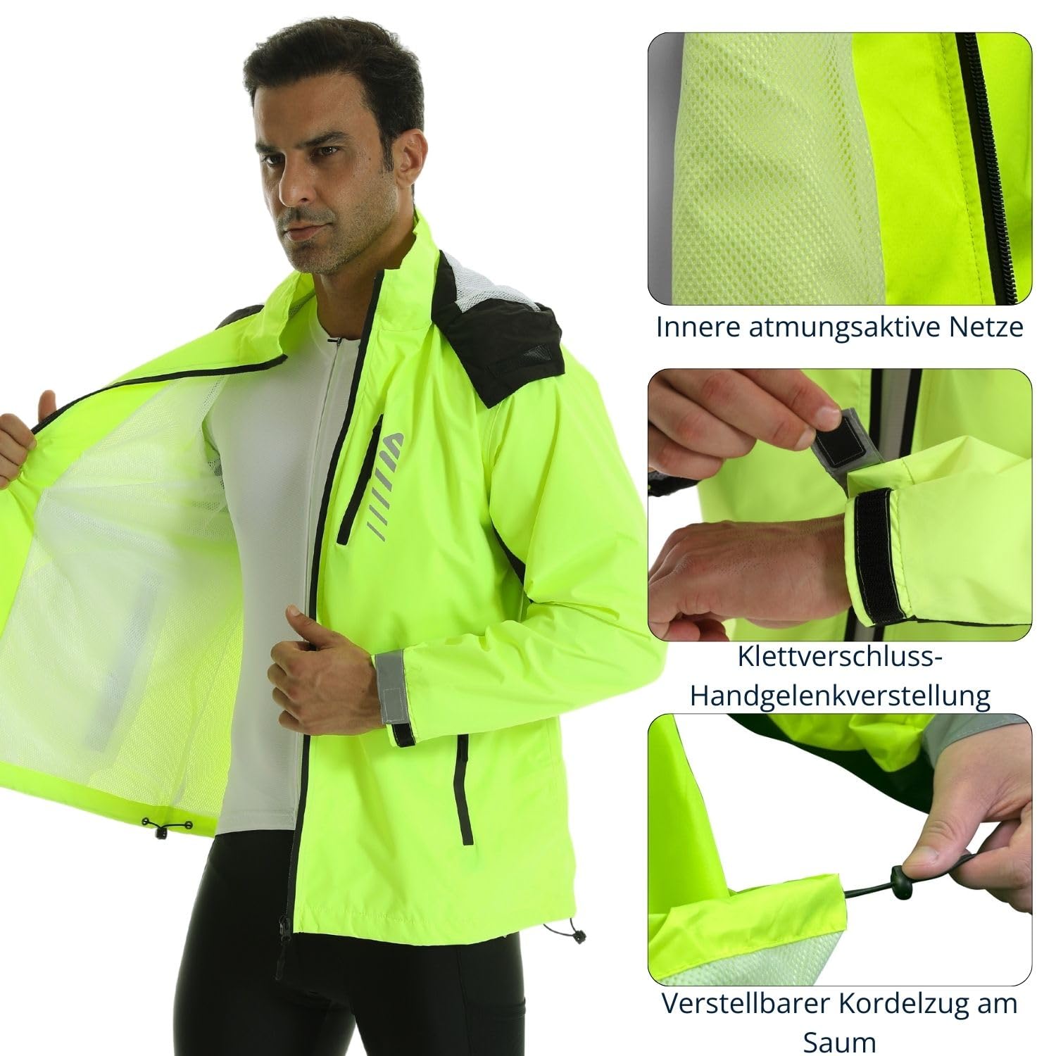 Lo.gas Herren Regenjacke wasserdicht mit Kapuze,Regenmantel für Radfahren Laufen Windbreaker Allwetter