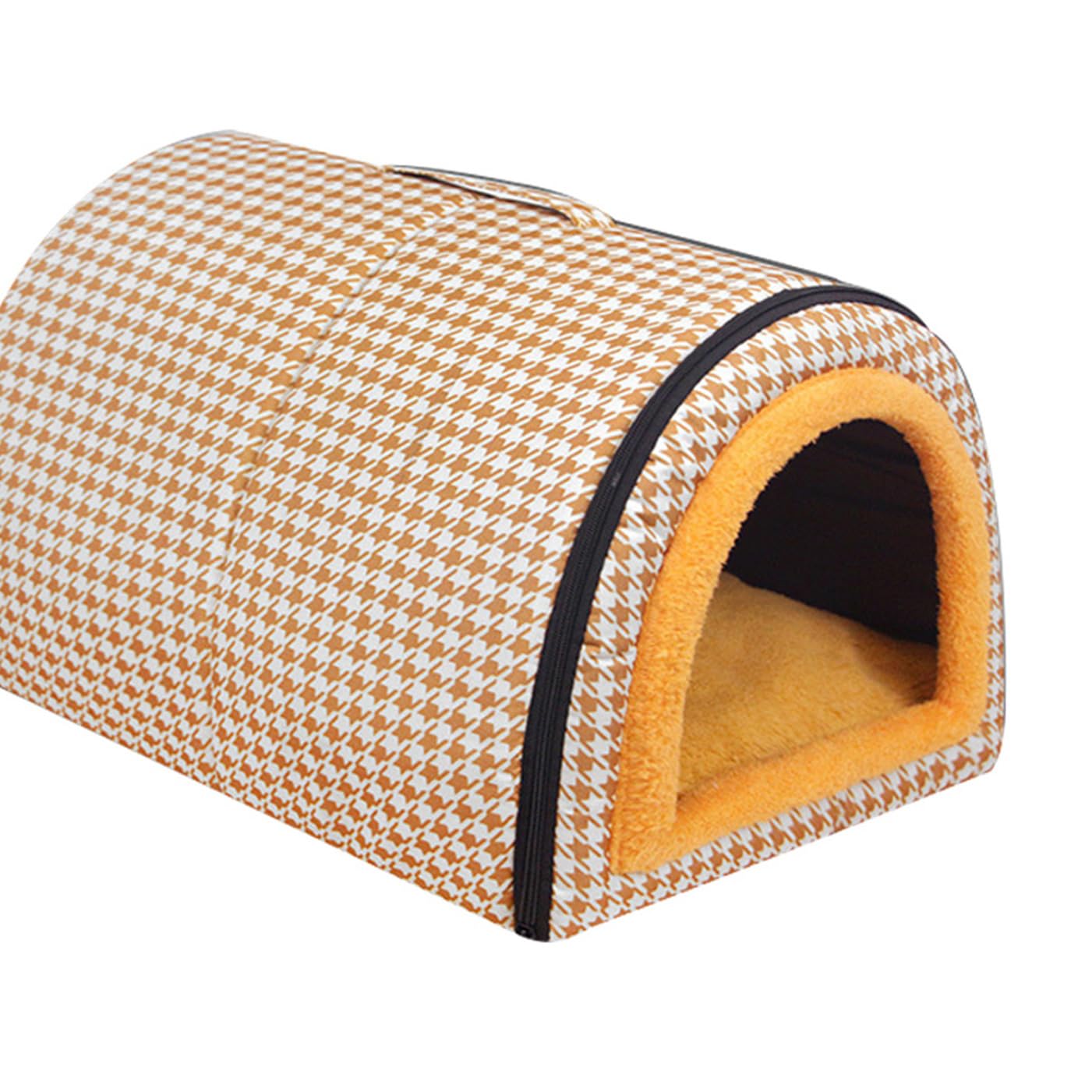 Large Dog House 2 in 1 Dog Bed Waterproof XL,Washable Pet Cat Calming Beds Anti Anxiety Soft Plaid Indoor Non-Slip Warm Pet Cave House Kennel for Medium Dogs Cats (Beige,XL-70x55x45CM)