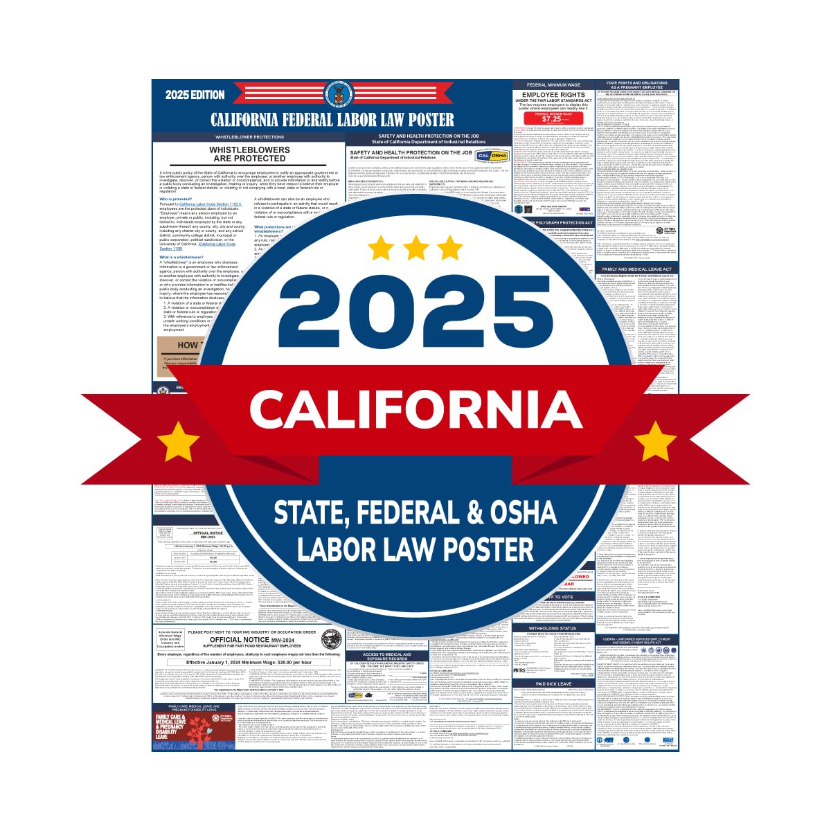 2025 California Labor Law Poster State, Federal, OSHA Compliant | 2025 Labor Law Poster California | Labor Law Poster California 2025 | Equal Employment Opportunity Poster (38.25"L x 30"W)
