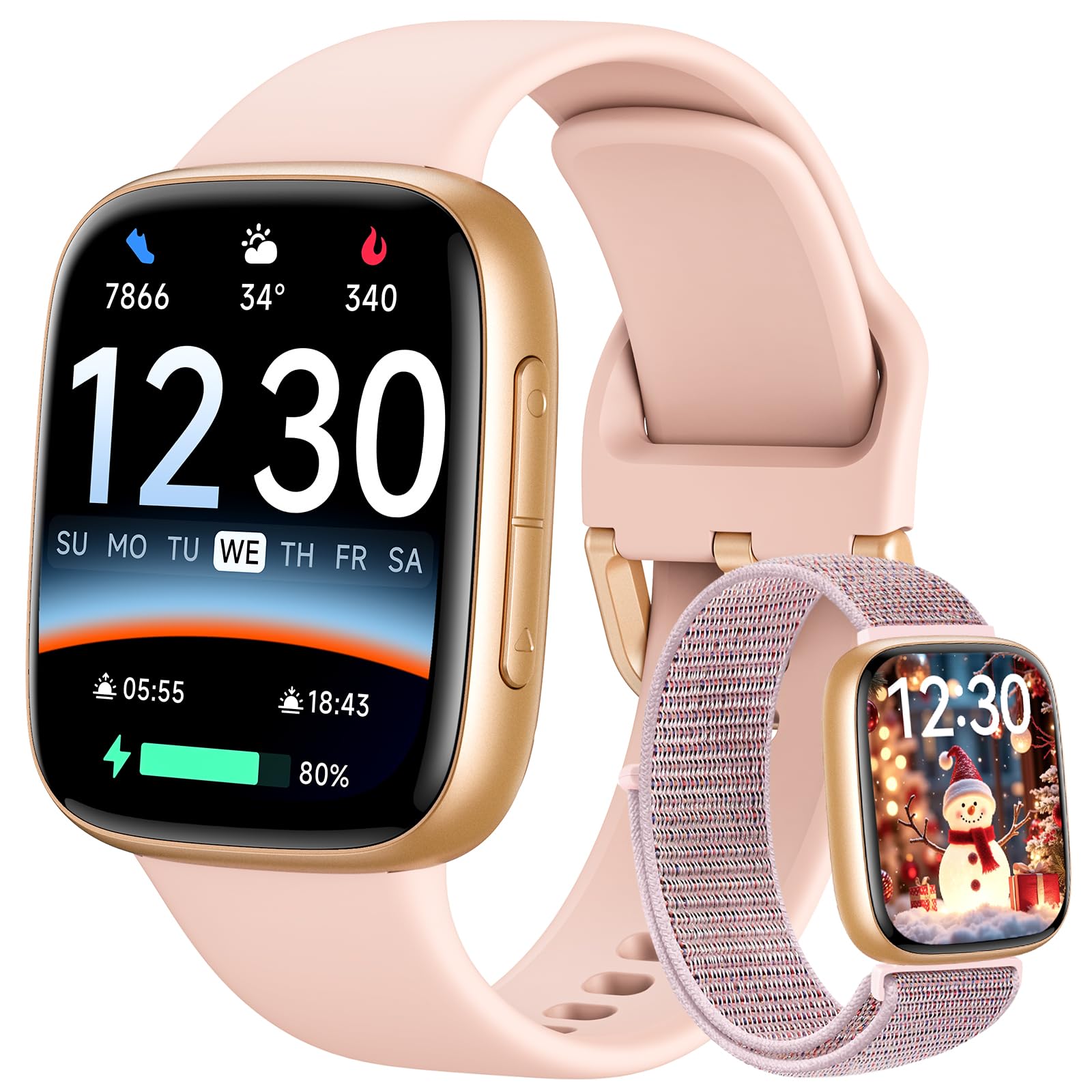 Fitpolo Smart Watch for Women, 1.85" AMOLED Fitness Tracker with Bluetooth Call, Heart Rate/Sleep/SPO₂ Monitor, 100+ Sports Modes, 3ATM Waterproof Smartwatch for Android/iPhone, Includes 2 Bands