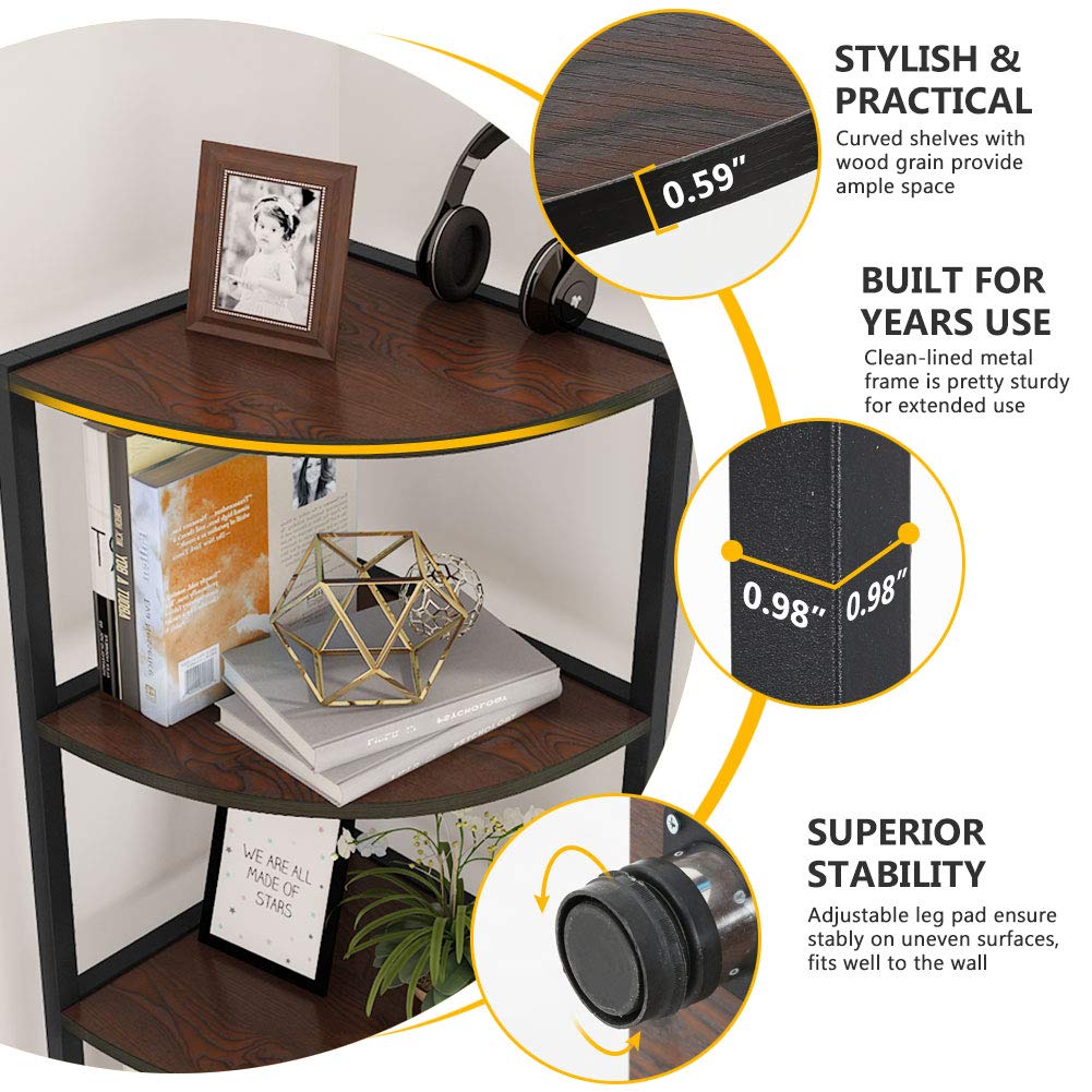 Tribesigns Corner Bookshelf with Vintage Corner Storage Shelf with Drawer and 3Tire