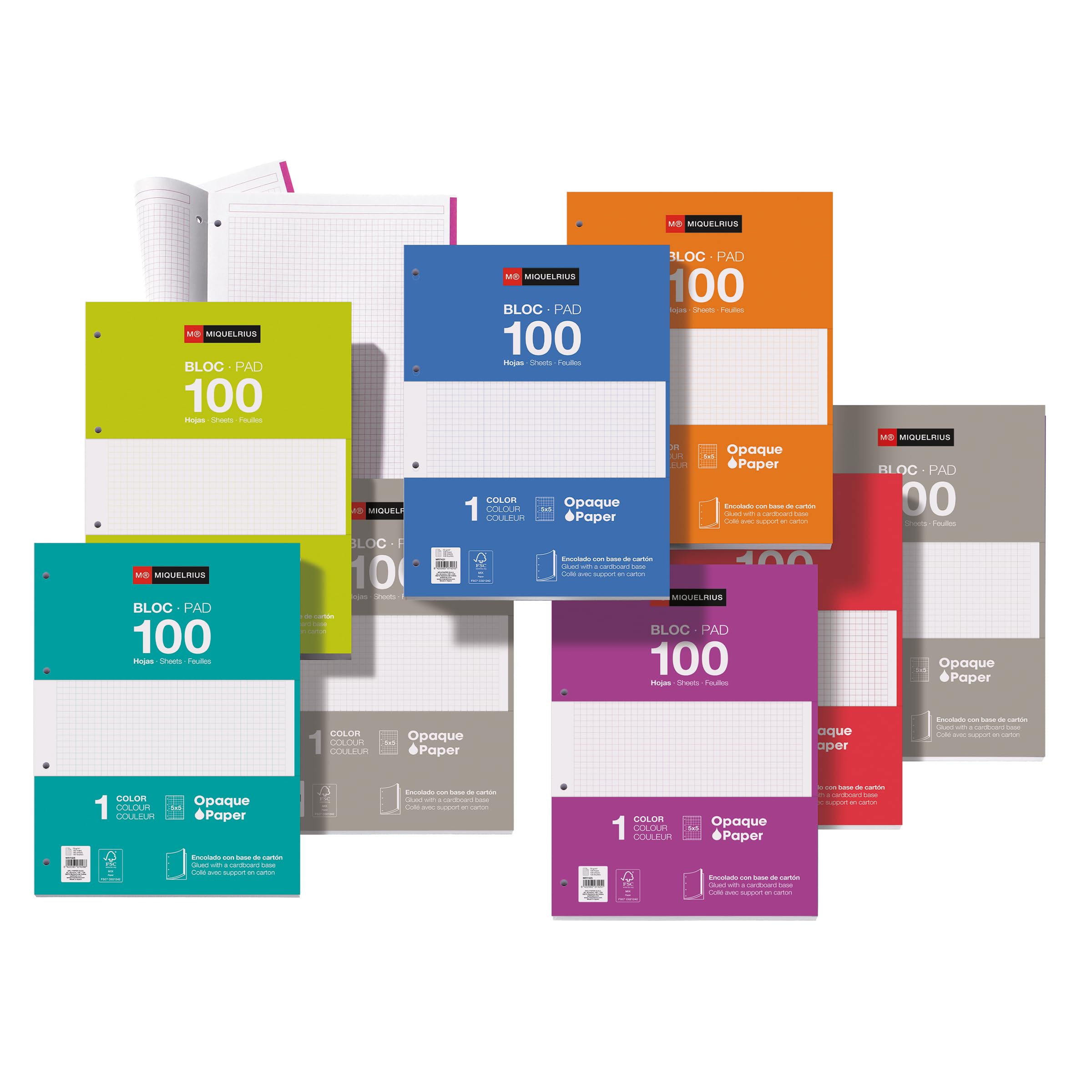 Miquelrius Recharges feuilles quadrillées A4 200 feuilles quadrillage 5 mm perforées classeur 4 anneaux bleu