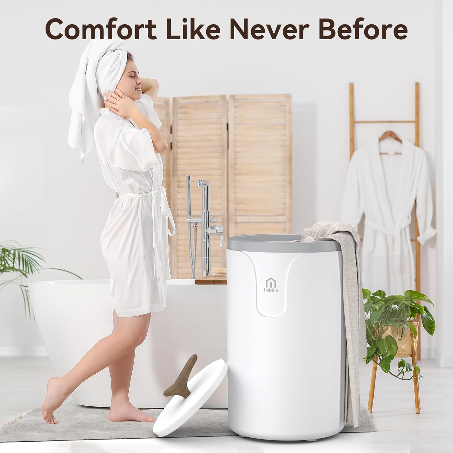 [Upgraded Comfort & Silent] Towel Warmer Bucket, 20L Fast Heating Towel Warmer for Spa & Bathroom Wood Handle Auto-Off Blanket Heater Time Adjustable for Family, Gym, PJs, Ideal Winter Gifts