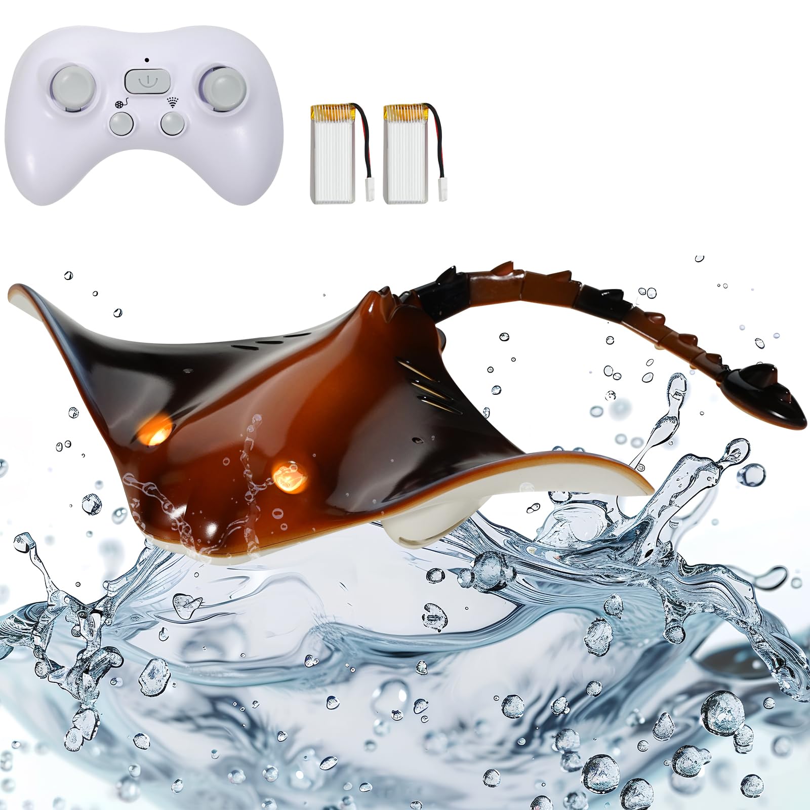 VEVOR Remote Control Manta Ray Toy, 2.4GHz High Simulation Robot RC Shark Stingray Fish Toys with Light, RC Boat Bathtub Summer Swimming Pool Toys for 6+ Year Old Boys and Girls