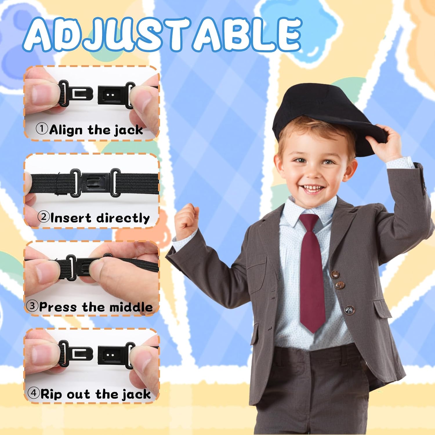 Boys Tie Pre-tied Kids Tie, Adjustable Ties for Boys, Solid Color Toddler Tie for School Uniforms Party Graduation - Image 3