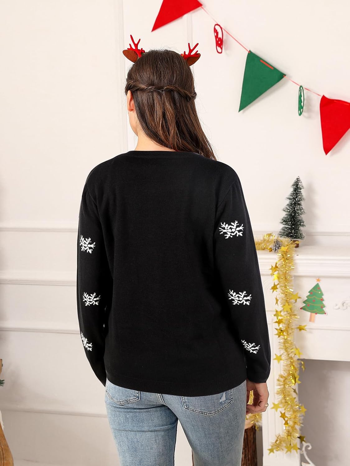 XiaoMoSha Unisex Ugly Sweater Christmas Women Men Holiday Knit Pullover Matching Ugly Christmas Sweater for Men Women Kids Black X-Large - Image 4