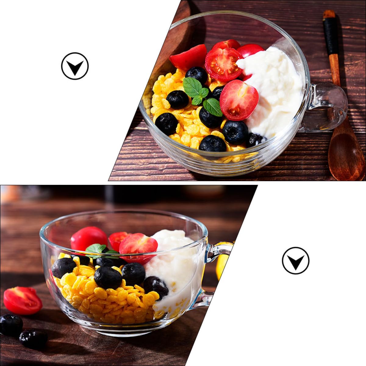 Healeved Set 2 Tazze in Vetro da 600ml con Coperchio, Tazze Multifunzione per Colazione e Bevande, Design Semplice e Raffinato, per Ufficio e Caffè