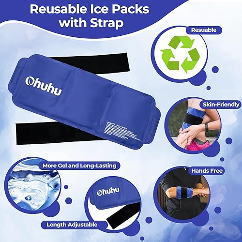 Miniatura 3 de Paquete de 2 paquetes de hielo reutilizables Ohuhu con envoltura de gel de terapia fría y caliente, ajustable, flexible, para hombros, muñecas,