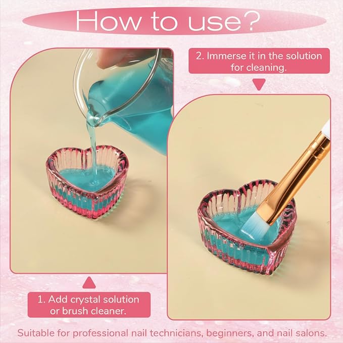 Juego de 2 tazas de vidrio en forma de corazón para uñas miniatura 4