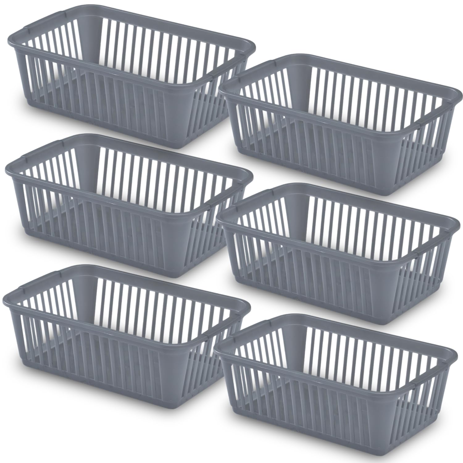 25cm Little Plastic Handy Baskets for kitchen Mini Size Storage Basket (Silver, Pack of 6)