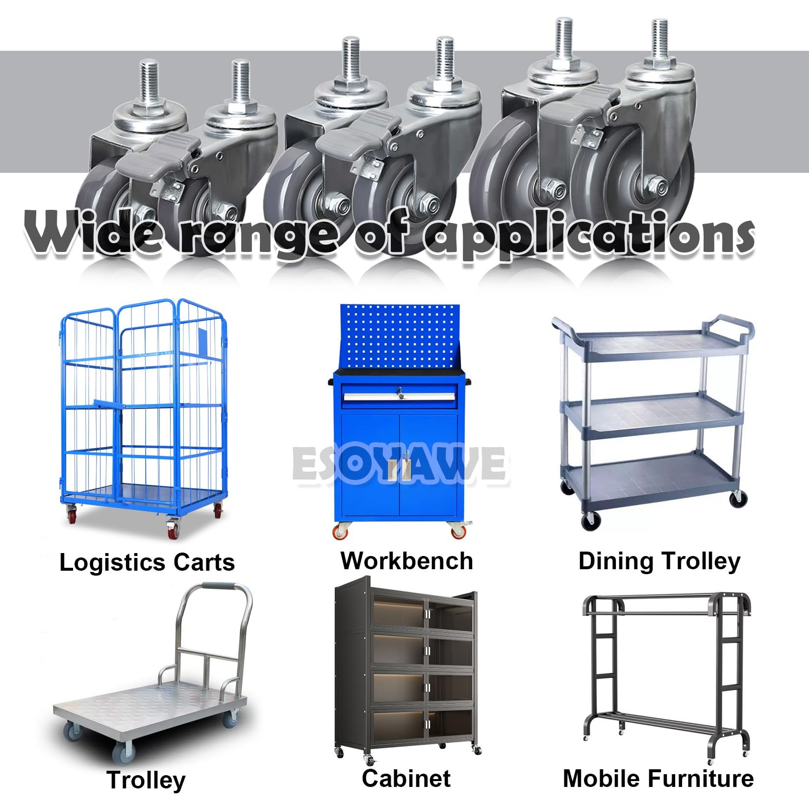 Schwerlast Industrie Transport Lenkrolle 4 Stück M12 Gewinde Vorbau Rollen, 63mm 75mm 100mm Plattformwagen Rad Leise Polyurethan Ersatz Rollen Mit Bremse, Tragfähigkeit 80KG Pro Möbelrolle(Brake,63mm)