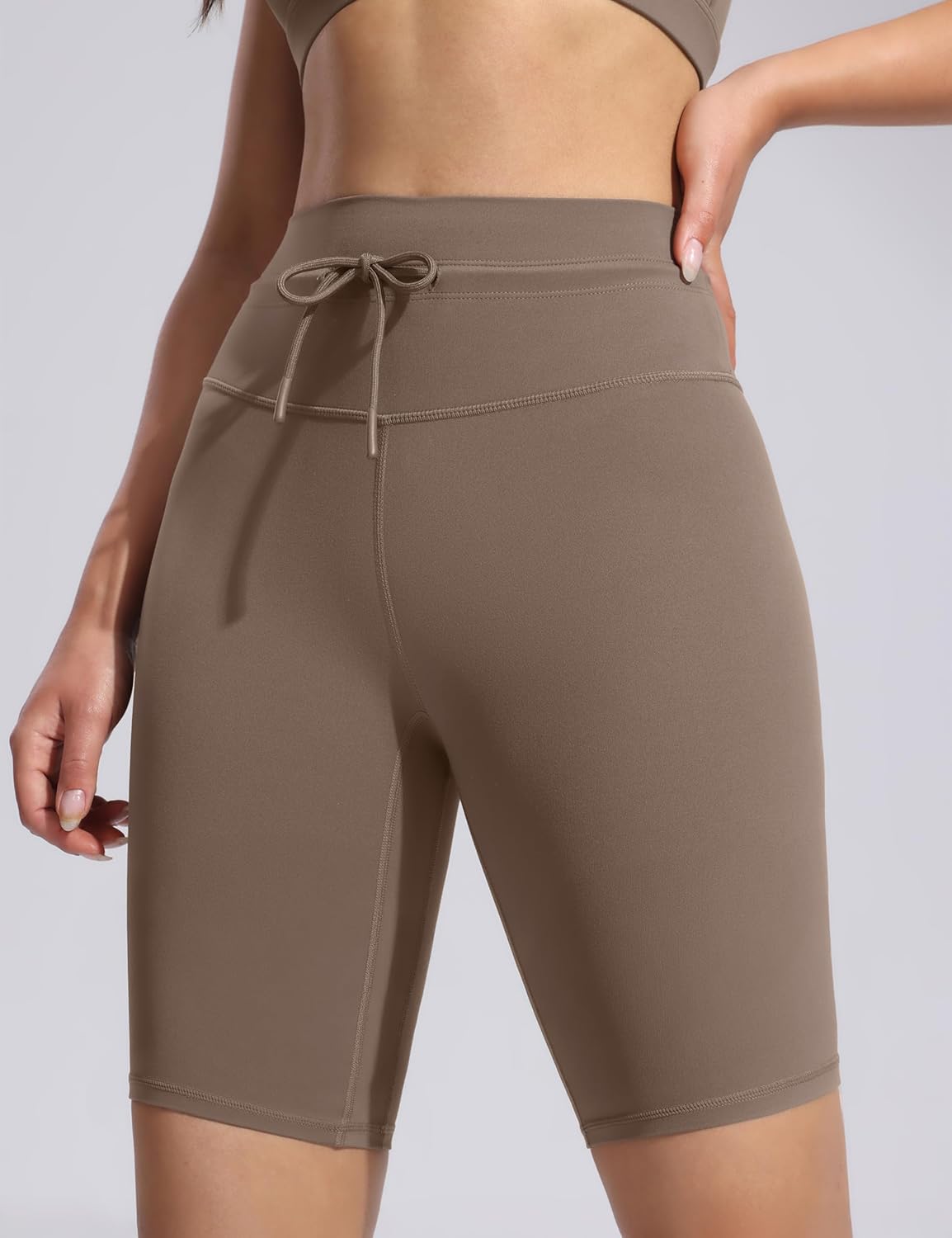 POSHDIVAH Women's Creamluxe Biker Shorts-6"/8" High Waisted Drawstring Running Gym Volleyball Yoga Workout Shorts - Image 4