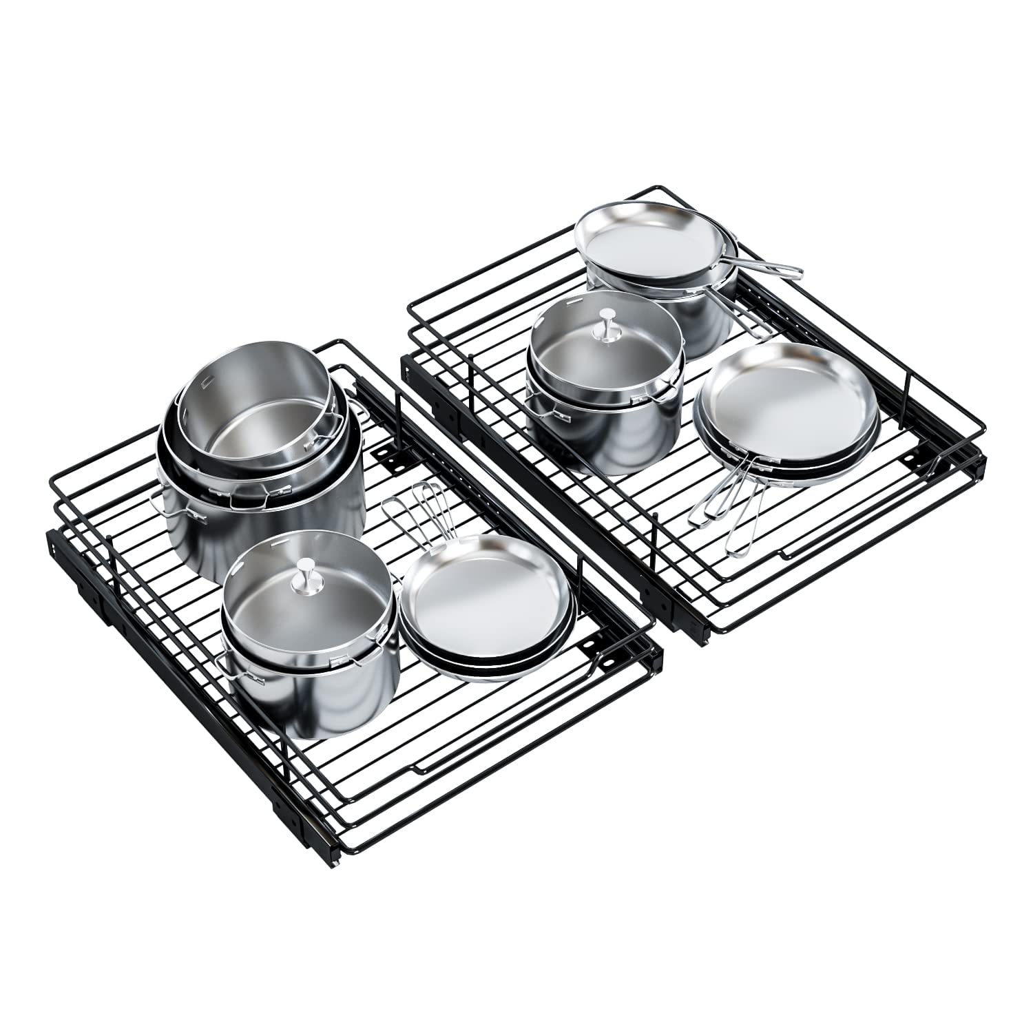 G-TING Pull Out Cabinet Organizer, Heavy Duty Slide Out Pantry Shelves Sliding Drawer Storage for Home, Kitchen, Bathroom, 12.44" W x 16.54" D, Request at Least 13 inch Cabinet Opening(2 Pack, Black)