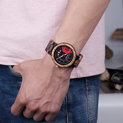 BOBO BIRD Men's Colorful Wooden Watches Analog Quartz Date Display Wood Watch Handmade Luxury Casual Wristwatch with Gifts Box for Men
