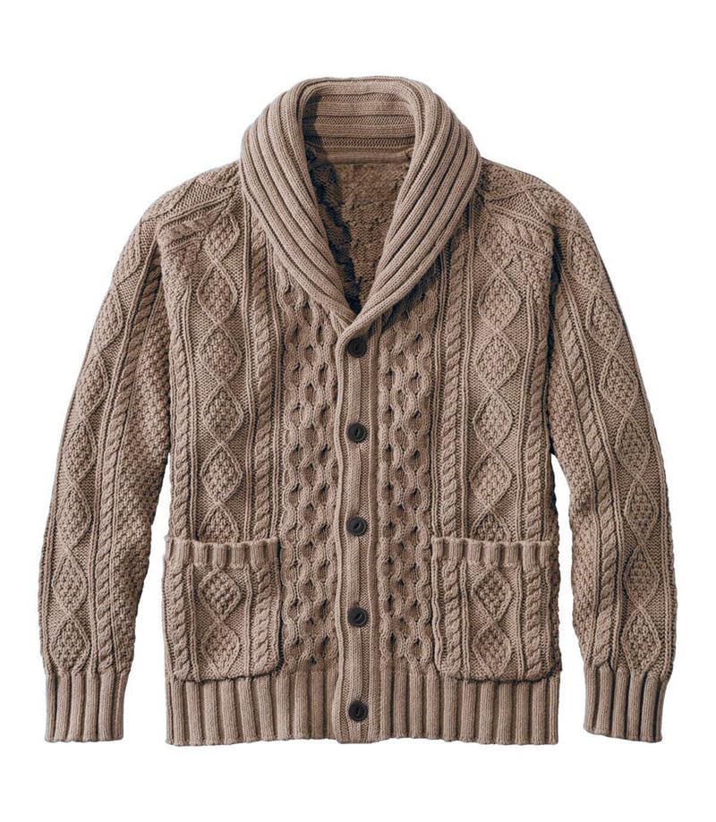 bifanxi Men's Knitted Lapel Cardigan Sweater Shirt with Buttons Solid Color Long Sleeve for Spring & Autumn | Brown | L-picture-27