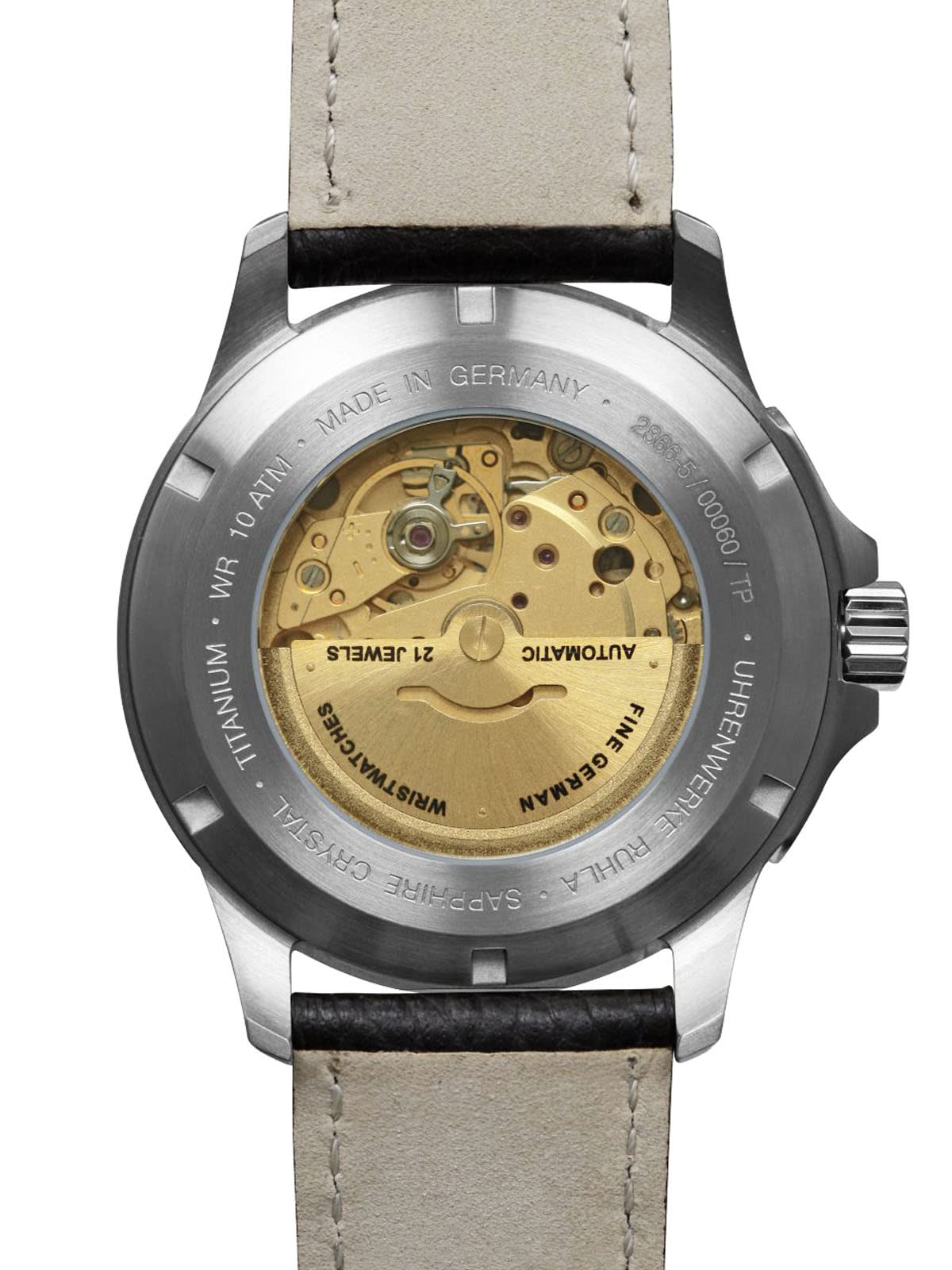 Bauhaus Aviation Herrenuhr mit Lederband Titan Automatik 10 ATM Saphirglas Tag Datum DayDate 2866-5