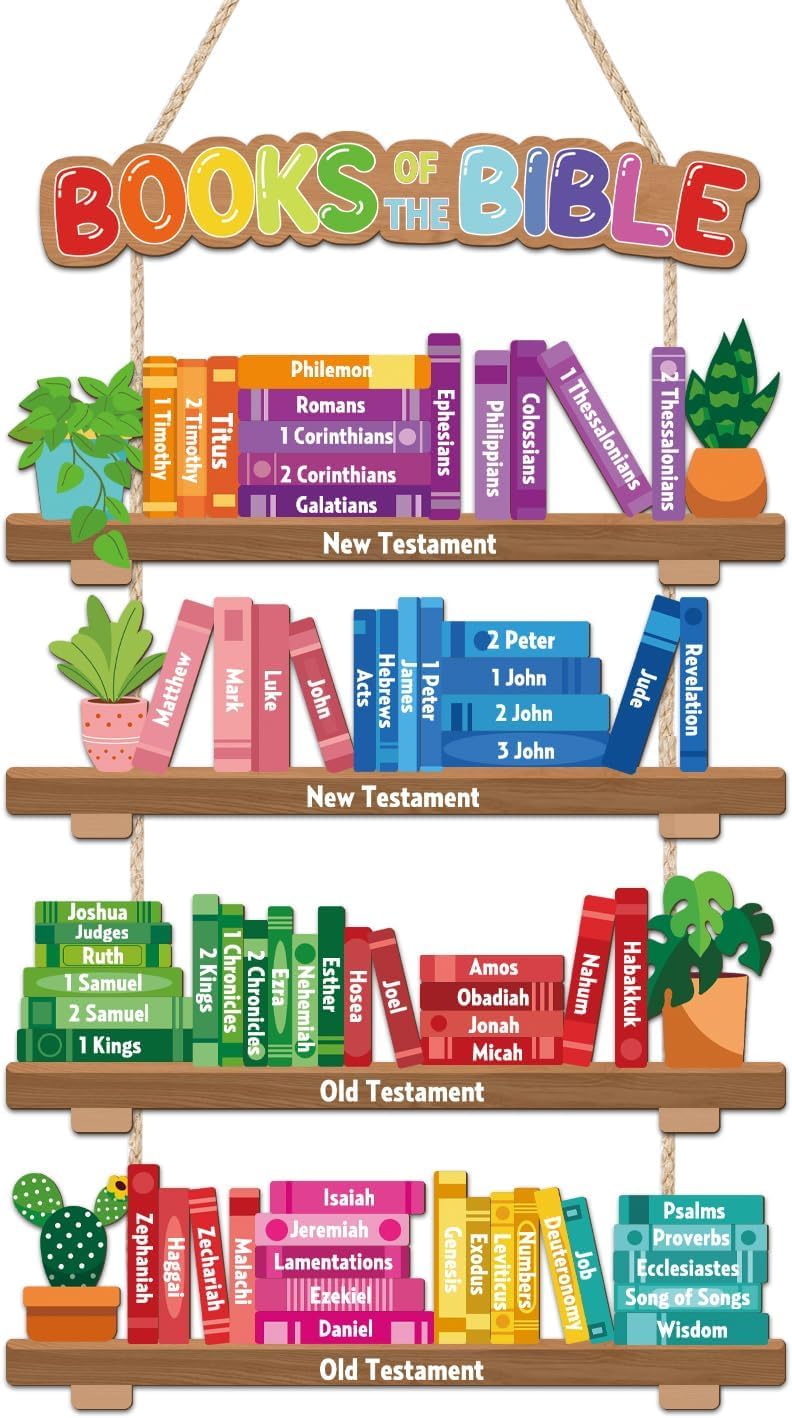 TOARTi Books of The Bible Classroom Wooden Sign, Inspirational Bible Verses Scripture Door Decor, Colorful Christian Religious Sunday School Wall Hanging Sign for Classroom Homeschool Church Nursery — image 1