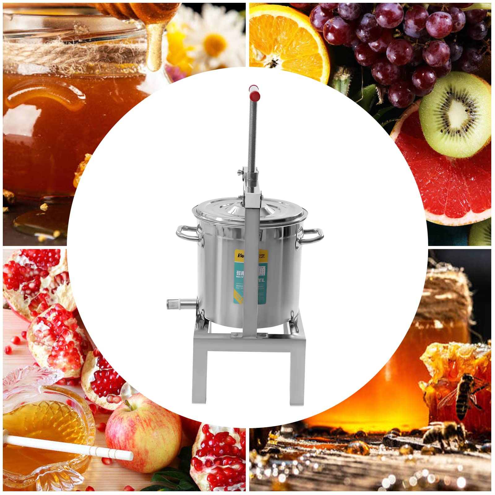 MuChaIOAK Manual Grape, Fruit Wine Manual Presser Stainless Steel Honey Presser, DIY Large Fruit Honey Presser and Cider, Wine, Grape, Apple Press Extractor with T-shape Handle