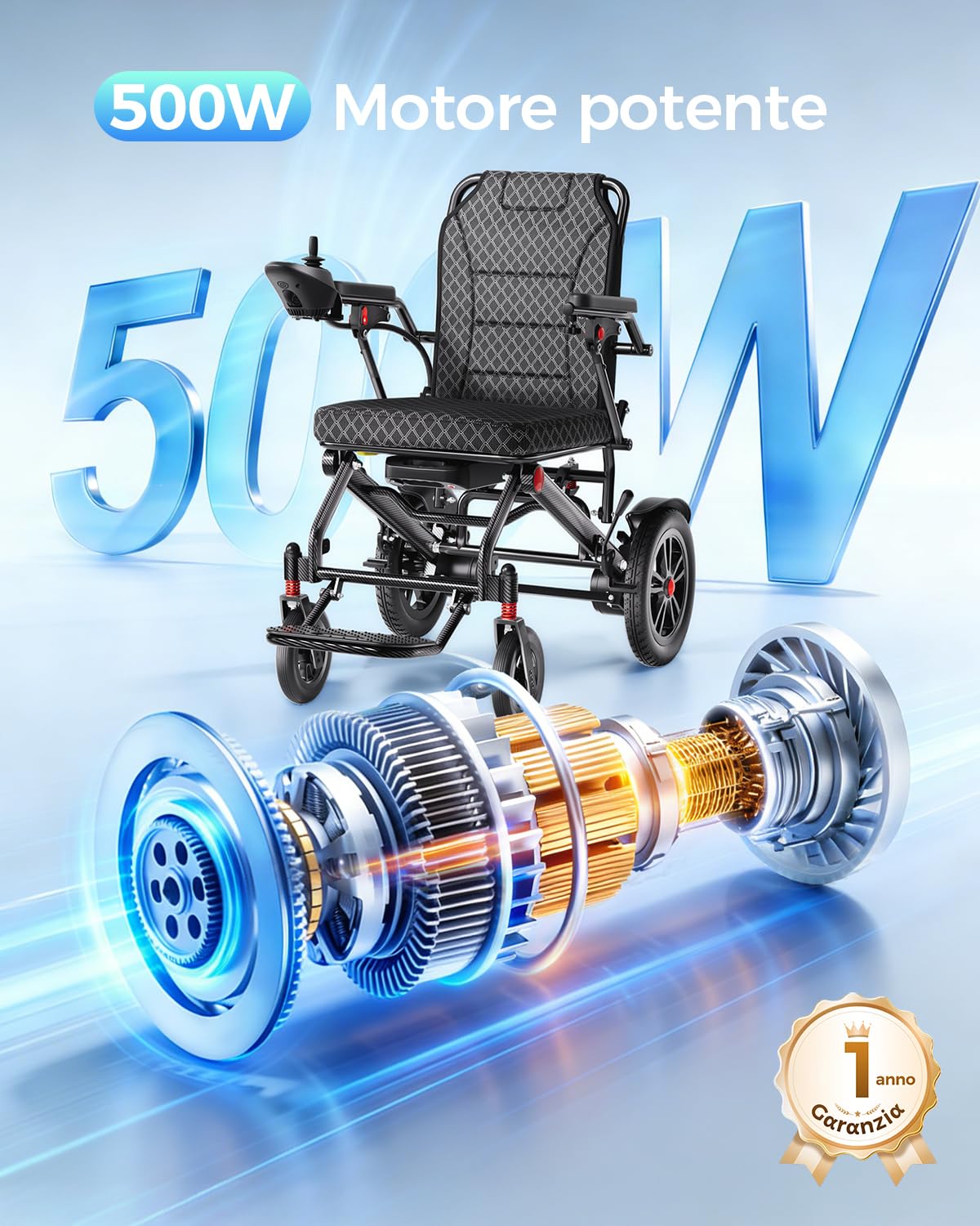Ultra Leggera Sedia a Rotelle Elettrica Pieghevole per Disabili | Portata 150 kg per esterni, Garanzia di 1 anno, autonomia 25 km, batteria al litio da 20Ah ad alta capacità