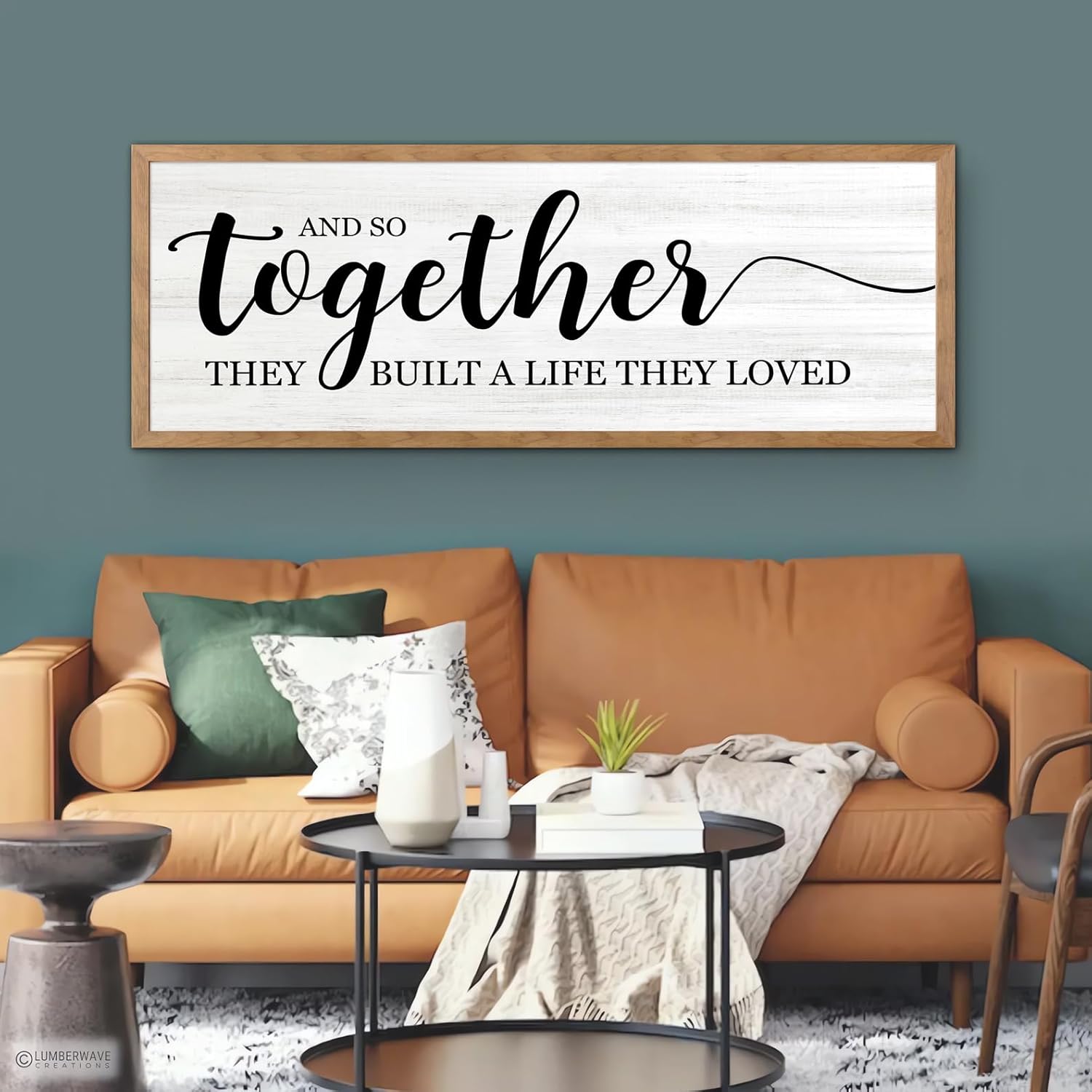 And So Together They Built A Life They Loved Decorative Rustic Sign & Plaque Framed Wall Art for Couples, 40''×15'' Vintage Wooden Horizontal Wall Decor Above Bed, Farmhouse Wedding Gift Natural Frame 40"L x 15"W They Built A Life They Loved