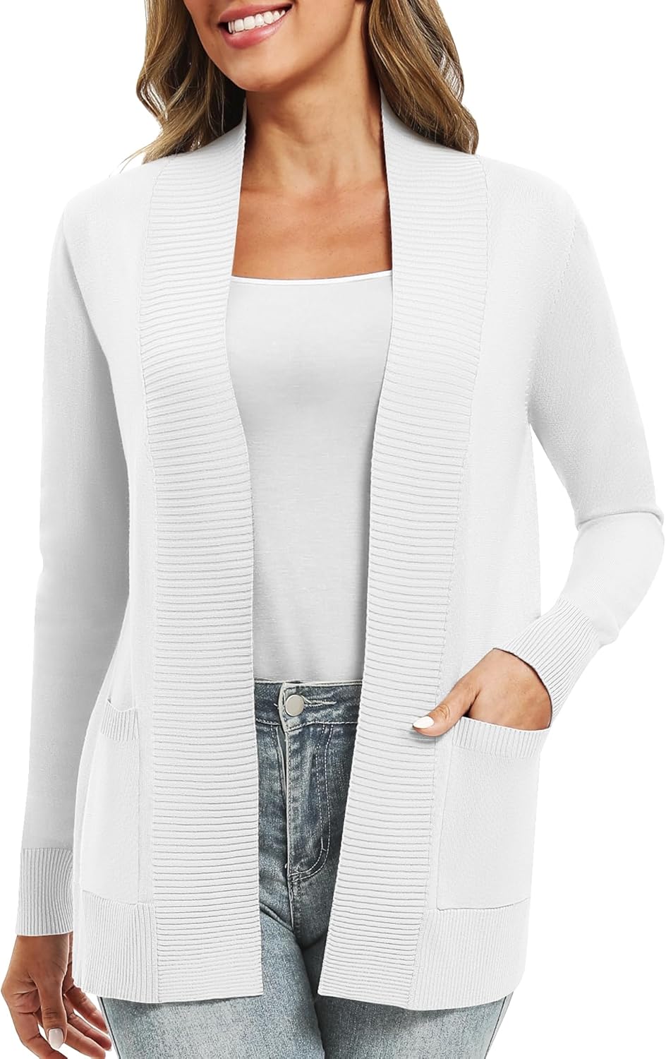 Women's Lightweight Long Sleeve Knit Cardigan with Pockets Open Front Casual Sweater for Spring Fall - Image 4