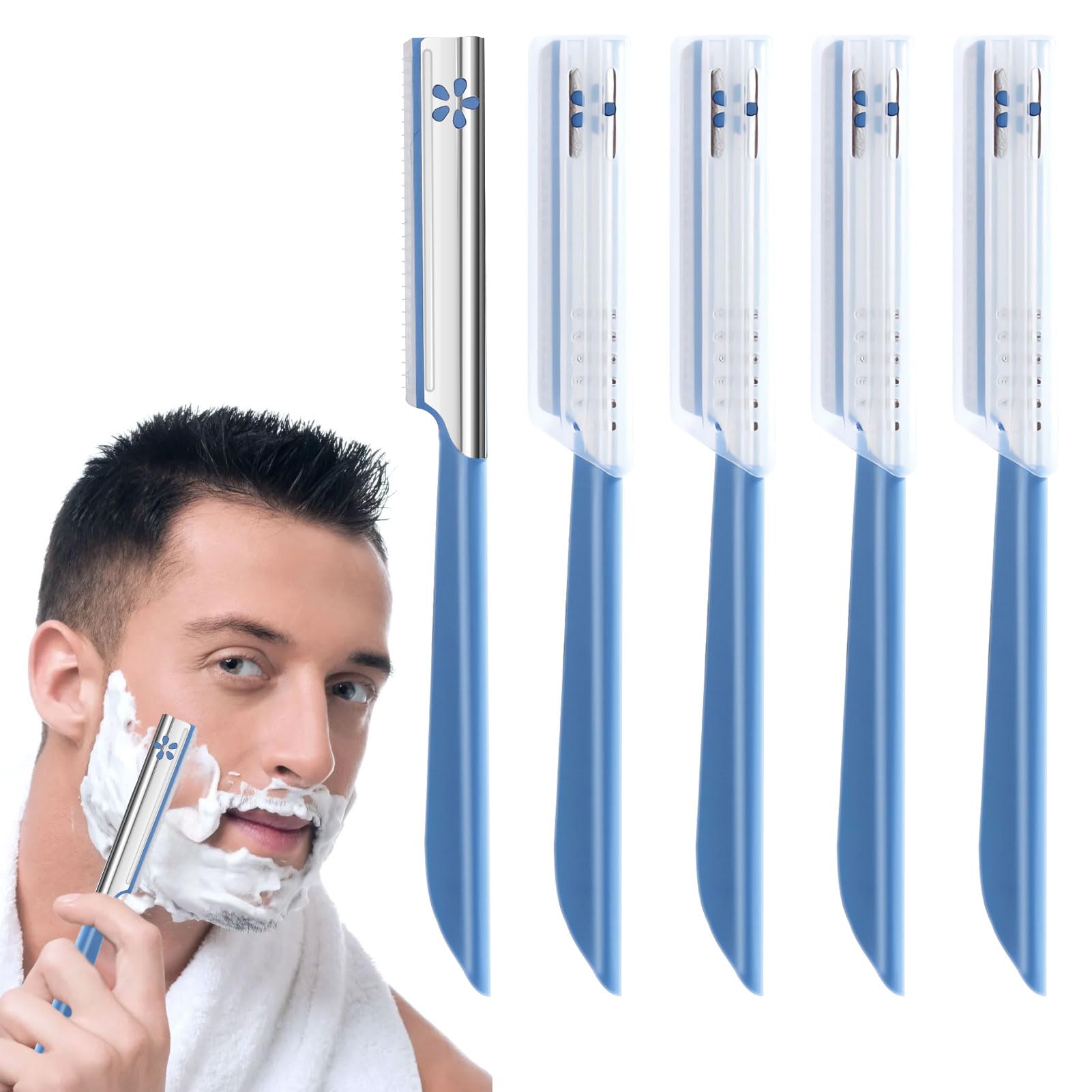 5Pcs Straight Edge Razor,Men's Beard Shaping Tool Beard Blade,Stainless Steel Eyebrow Razor Blade for Facial Hair Fuzz, Beard Razor Replacement for Travel Grooming Styling