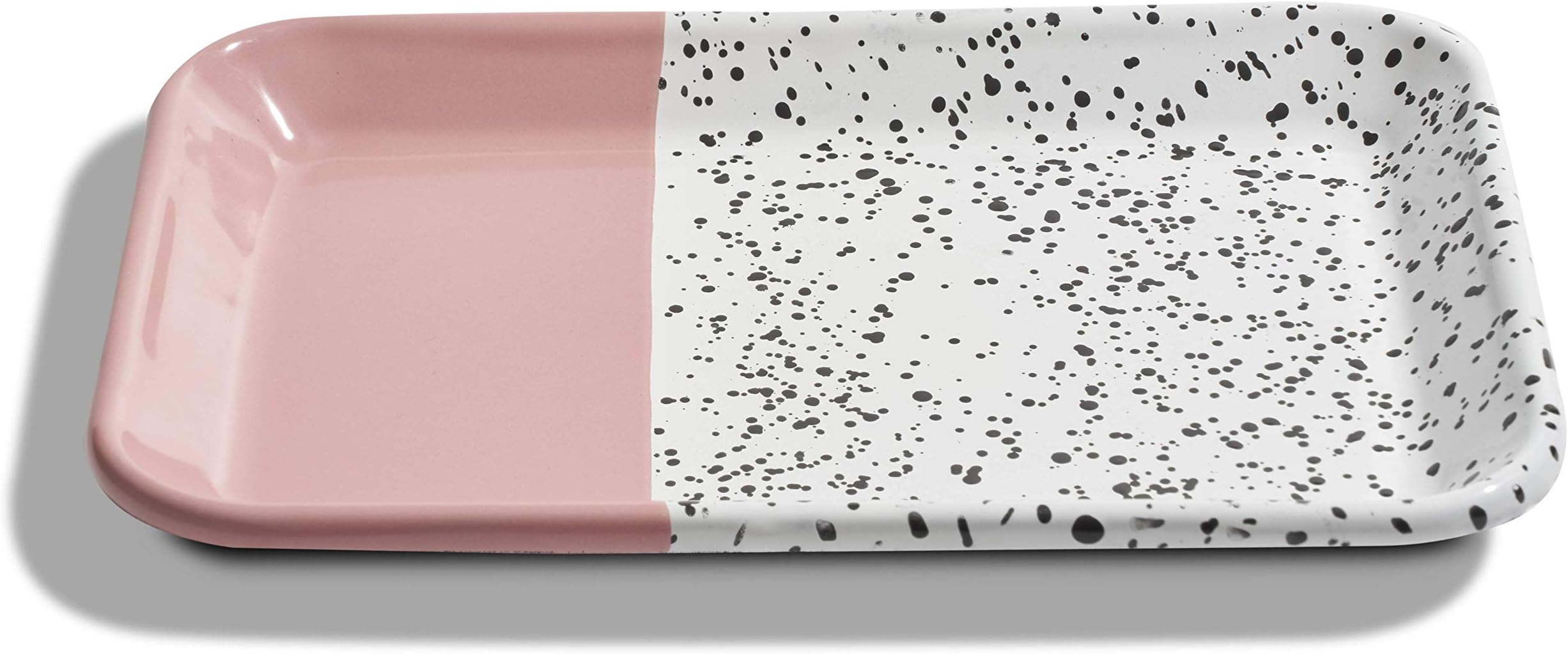 Set of 2 Traditional Enamel Baking Tray - Handmade, Rustic Kitchenware (Pink)