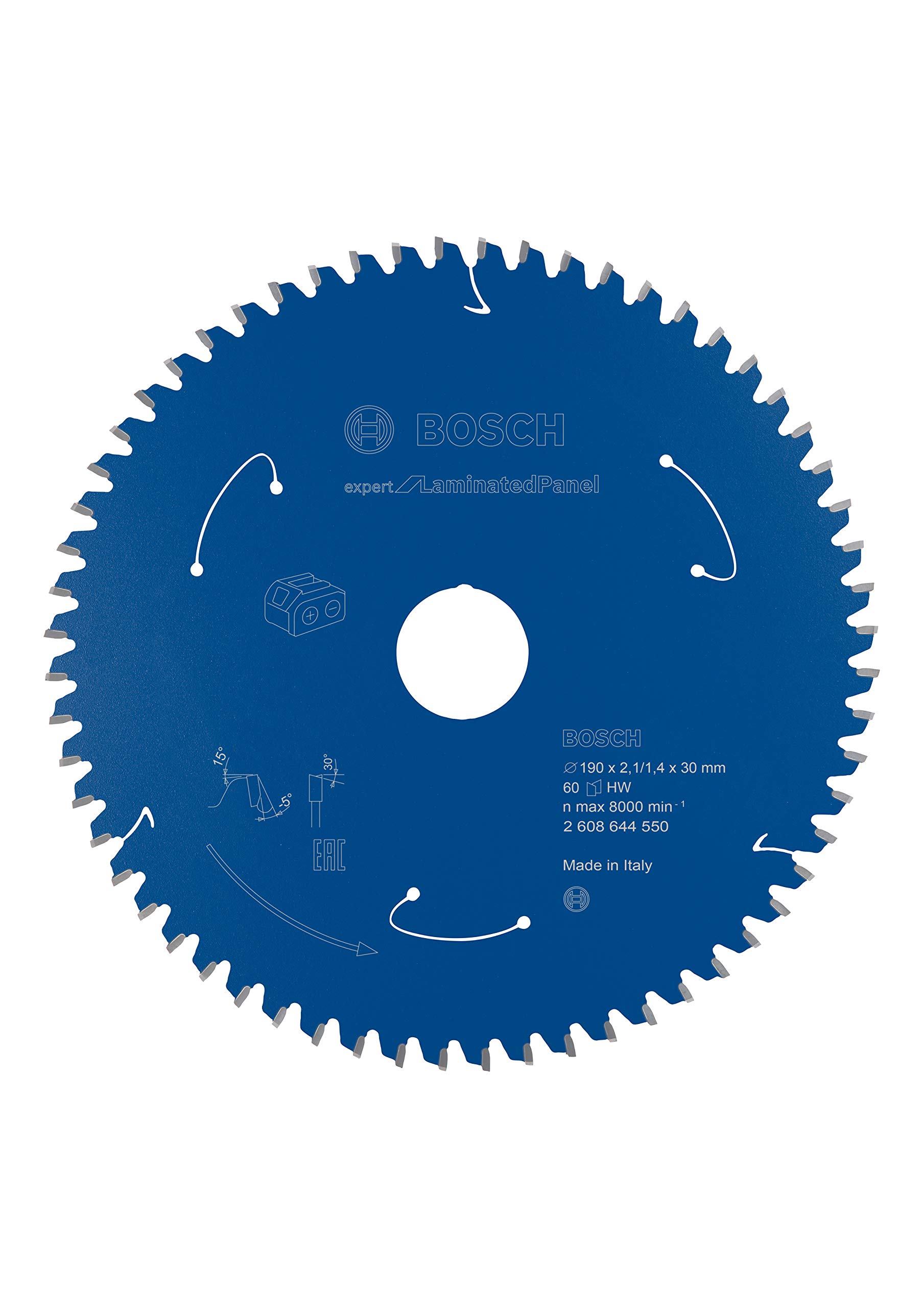 Bosch 1x Kreissägeblatt Expert for Laminated Panel (Spanplatten, Sägeblatt Ø 190 x 30 x 2,1 mm, 60 Zähne, Professional Zubehör Akku Handkreissäge)