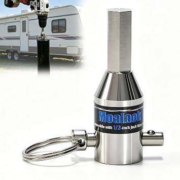 Trailer Jack Drill Adapter fit for 1/2 Inch Jack Drive Shaft, Stainless Steel Jack Bit Power Drill Attachment for Top Wind Crank Handle Like RV, Boat & Utility Trailers Fast Lifting Tool