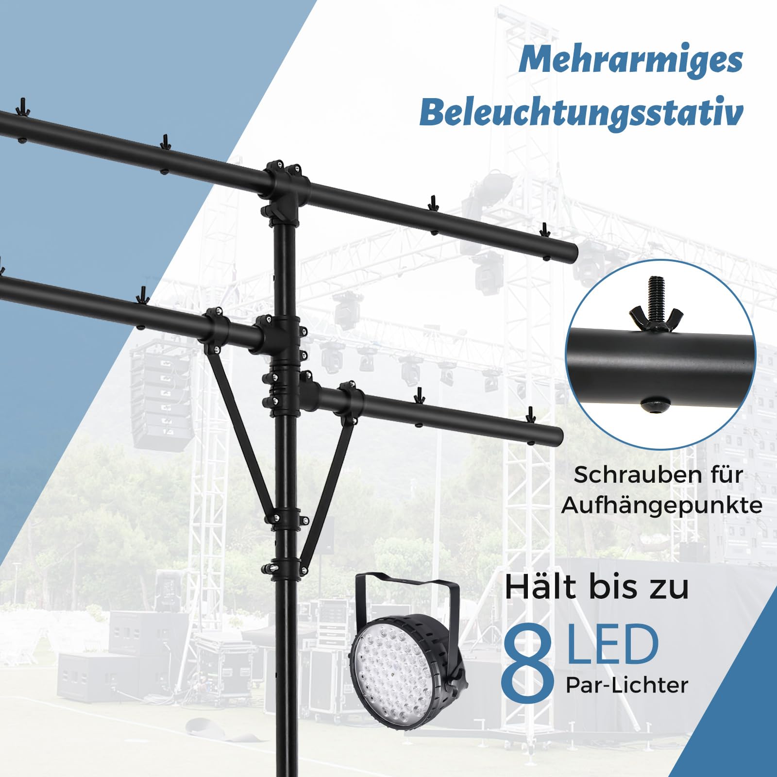 COSTWAY Lampensaktiv klappbar, Lichtsaktiv 186-351cm höhenverstellbar mit robuster Basis, tragbares Beleuchtungsativ mit T-Stange bis 45kg Belastbar für Konzerte, Theater, Hochzeit & Partys