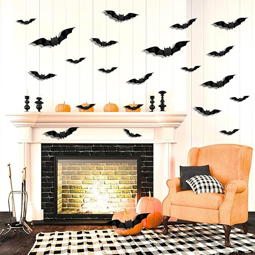 Miniatura 7 de 96 calcomanías de pared de murciélagos 3D para decoración de Halloween, 4 tamaños diferentes, realistas de PVC aterrador, calcomanías de murciélago