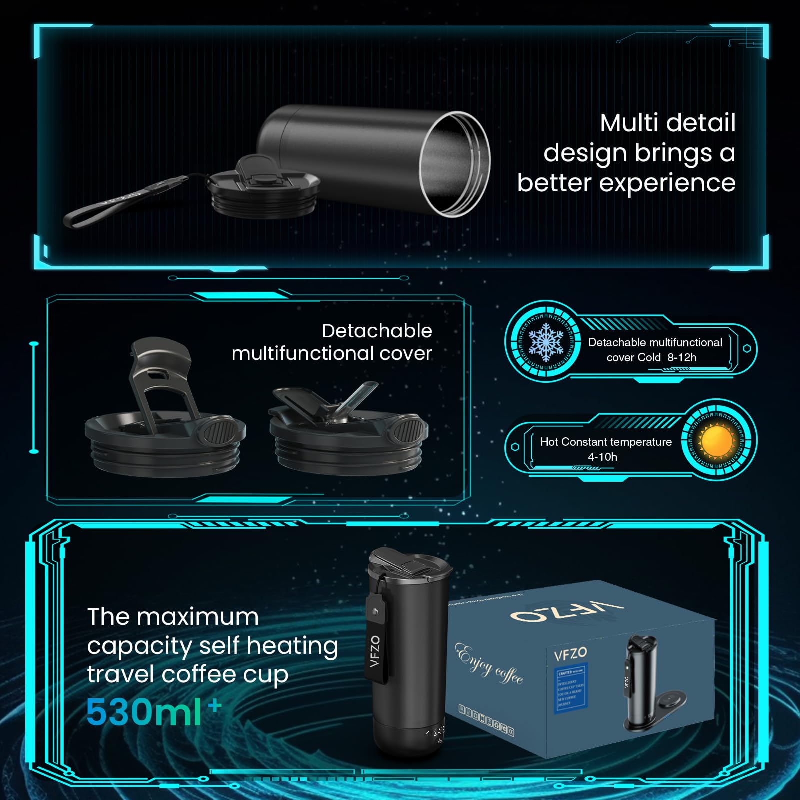 Taza de viaje con calefacción y control de temperatura, taza de café inteligente de 18 onzas con pantalla LED controlada por aplicación, se mantiene a una temperatura constante durante 4-10 horas
